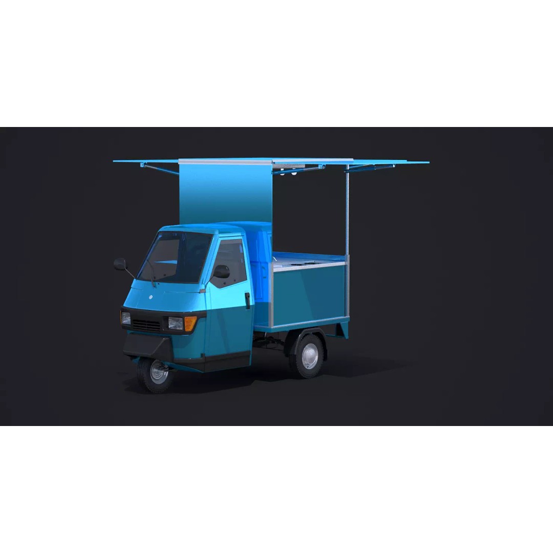 Piaggio Ape 50 Food Cart 3D Model – Vintage Catering Vehicle, FBX, OBJ - View 2