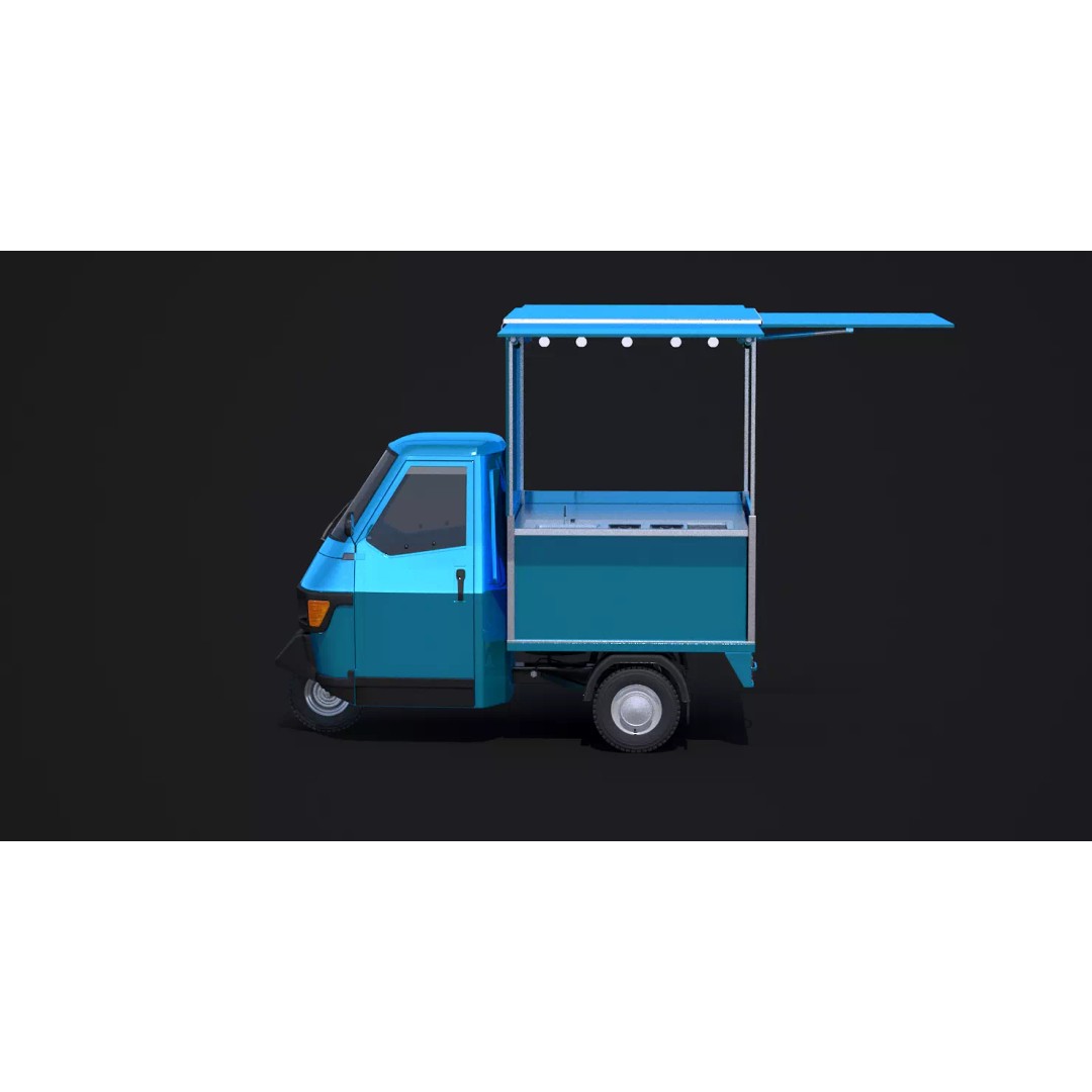 Piaggio Ape 50 Food Cart 3D Model – Vintage Catering Vehicle, FBX, OBJ - View 3