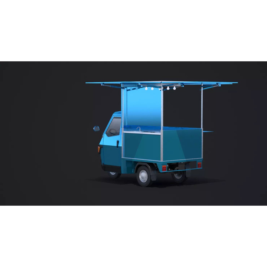 Piaggio Ape 50 Food Cart 3D Model – Vintage Catering Vehicle, FBX, OBJ - View 4