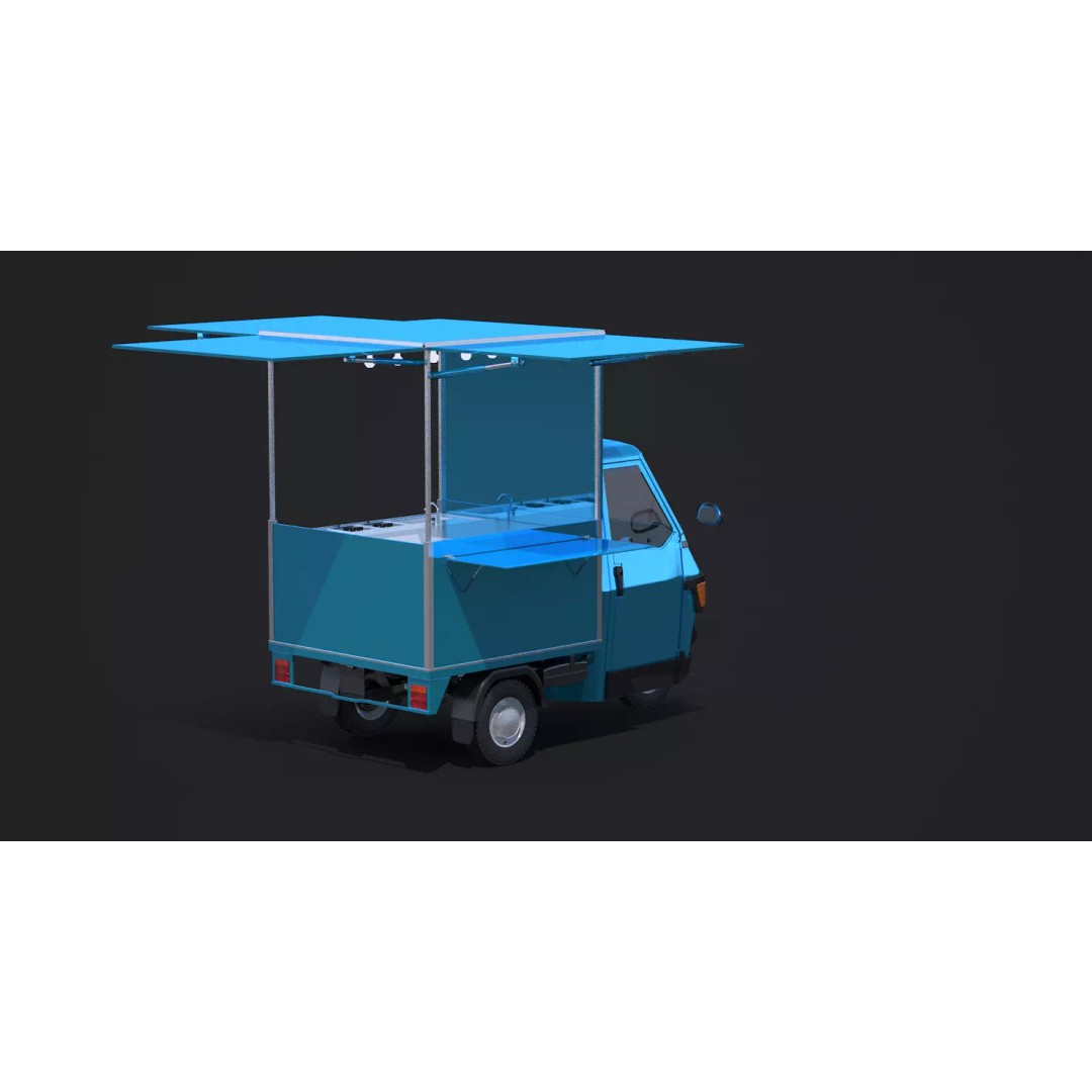Piaggio Ape 50 Food Cart 3D Model – Vintage Catering Vehicle, FBX, OBJ - View 5