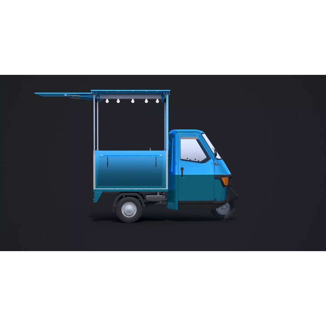 Piaggio Ape 50 Food Cart 3D Model – Vintage Catering Vehicle, FBX, OBJ - View 6