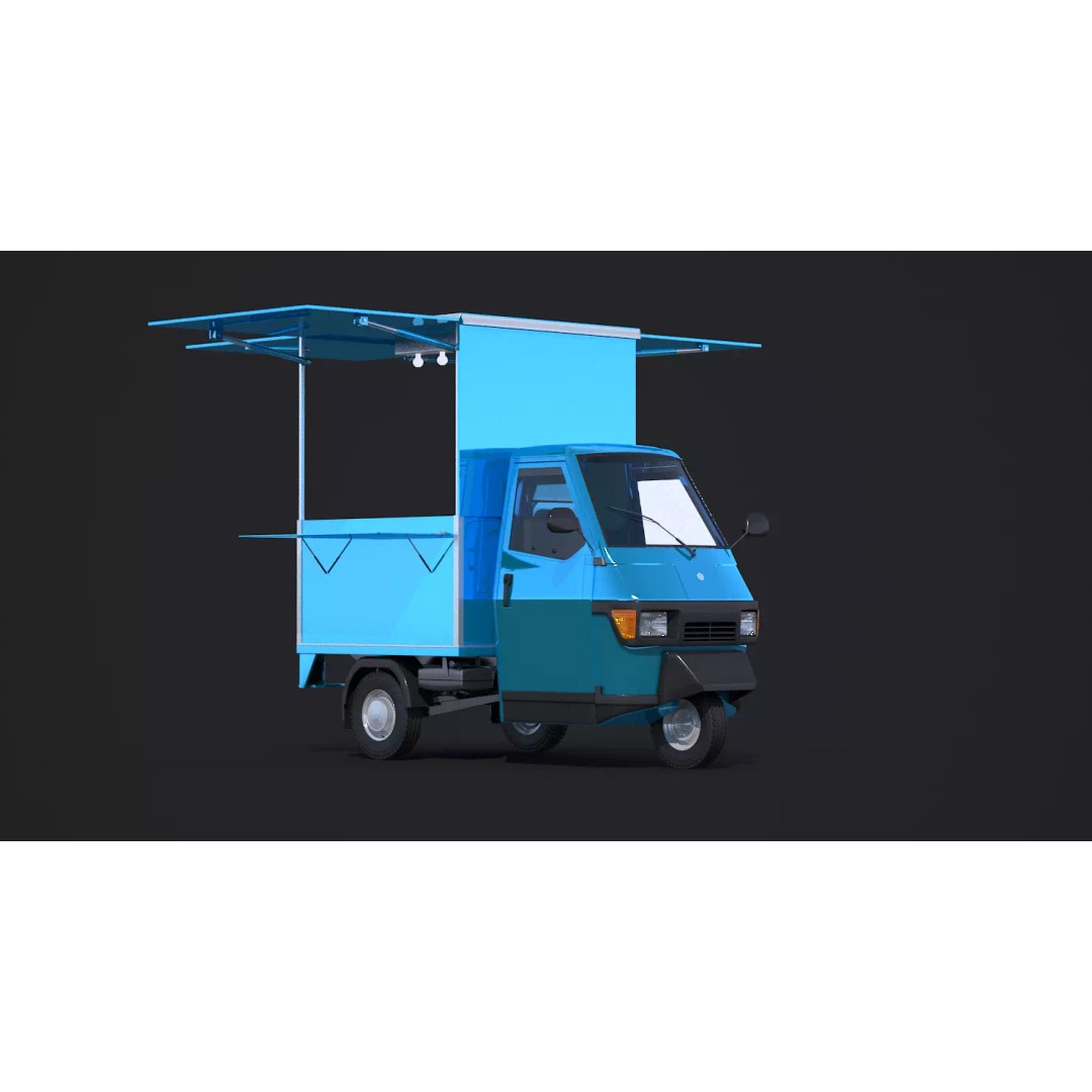 Piaggio Ape 50 Food Cart 3D Model – Vintage Catering Vehicle, FBX, OBJ - View 7
