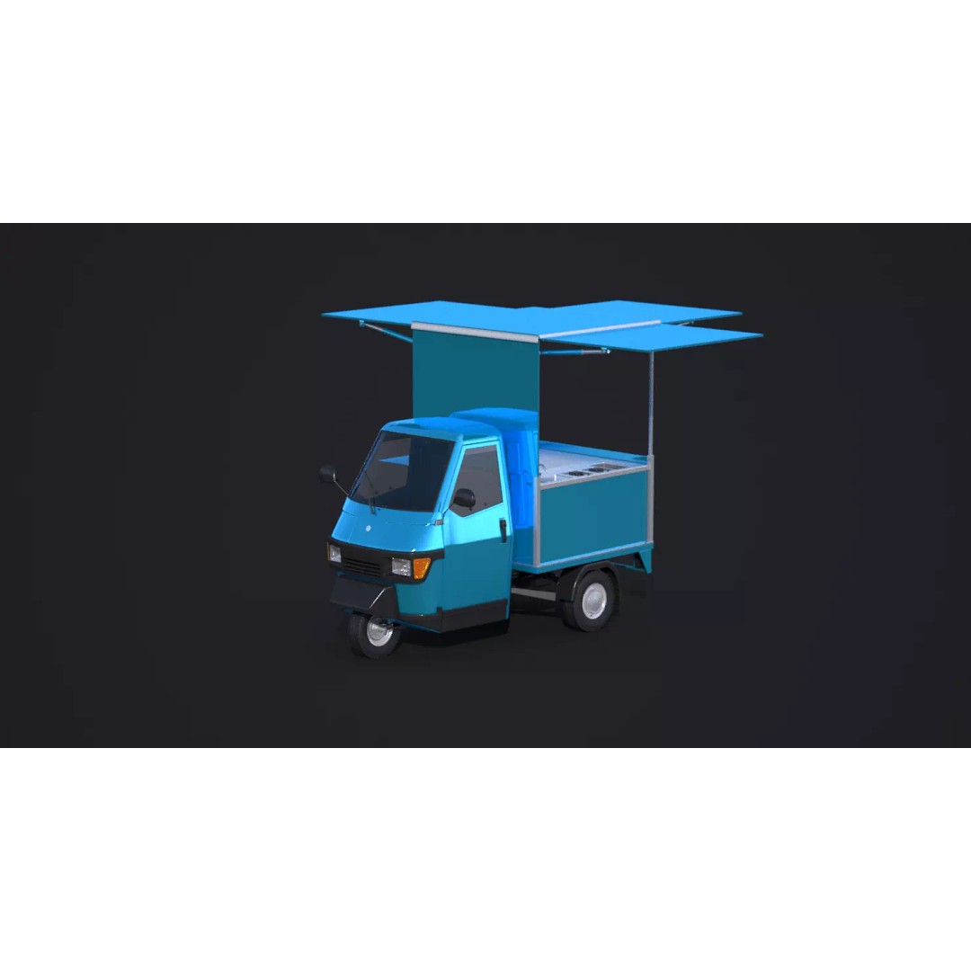 Piaggio Ape 50 Food Cart 3D Model – Vintage Catering Vehicle, FBX, OBJ - View 9