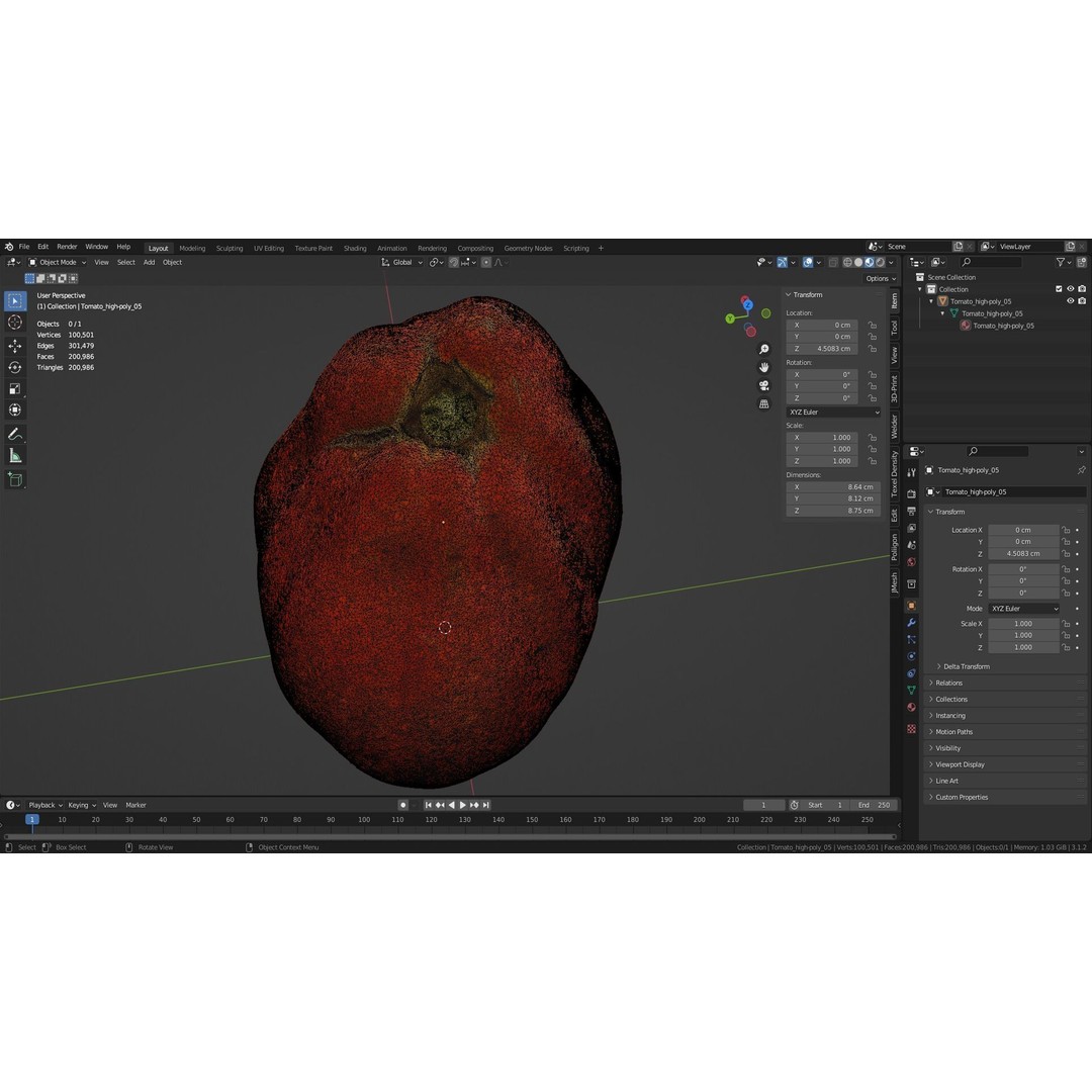Photorealistic Tomato 3D Model – High Poly PBR Asset for Renders