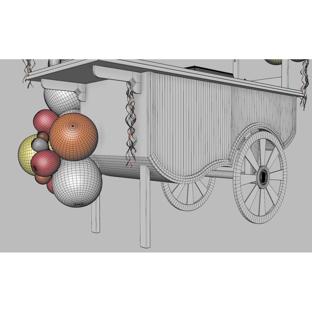 Wooden Party Candy Cart 3D Model – Festive Display Stand, FBX