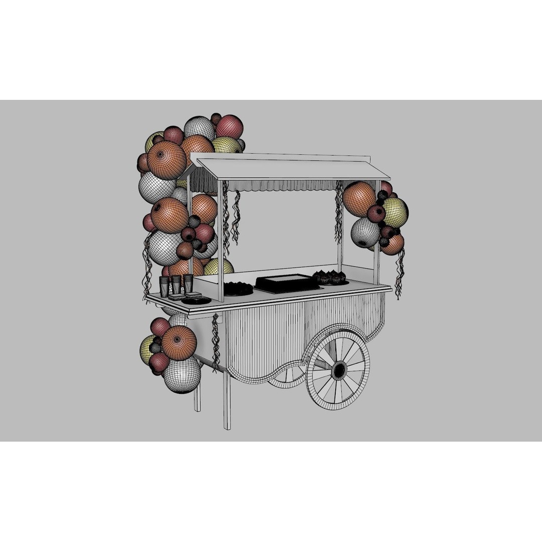 Wooden Party Candy Cart 3D Model – Festive Display Stand, FBX - View 11