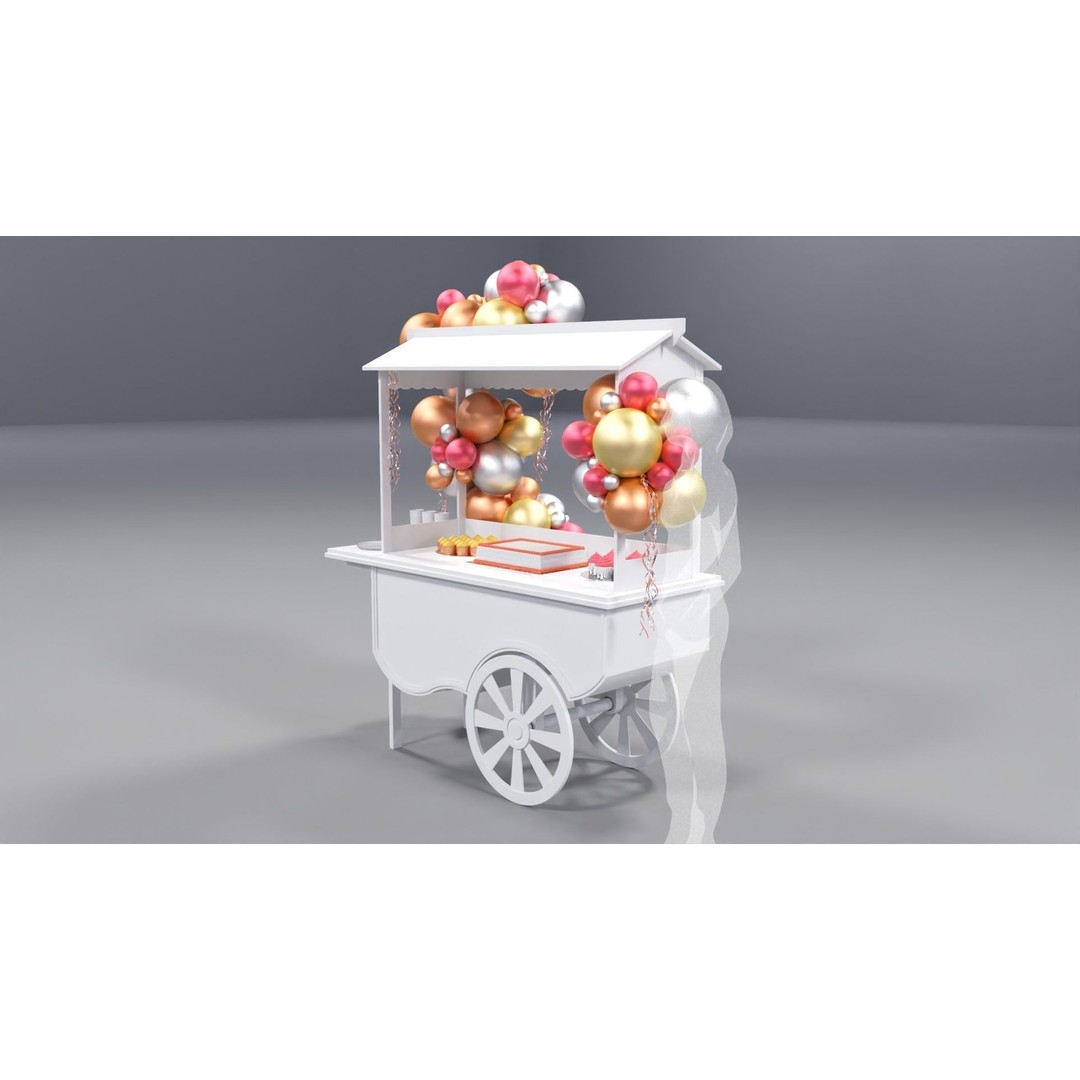 Wooden Party Candy Cart 3D Model – Festive Display Stand, FBX - View 5