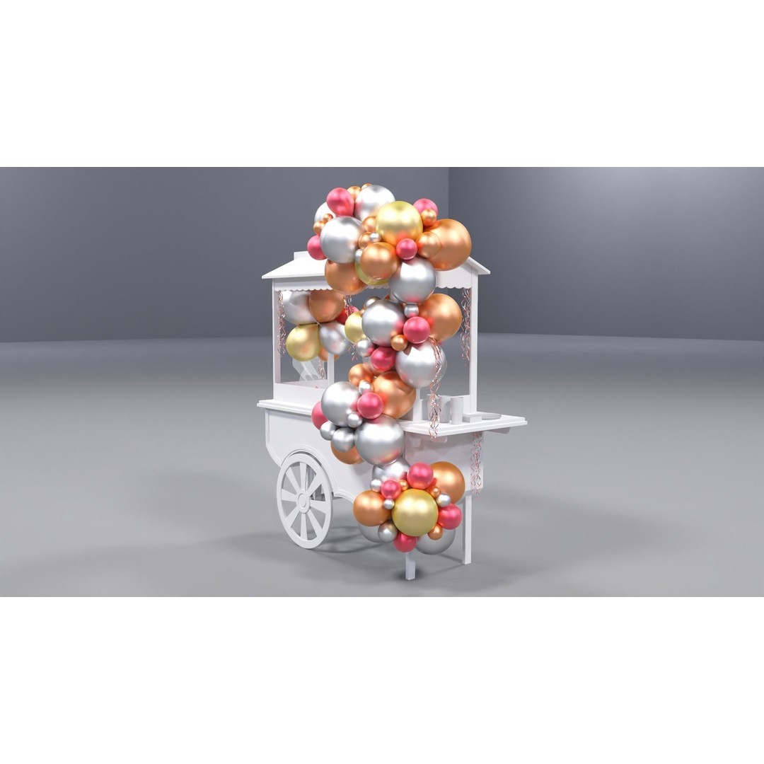 Wooden Party Candy Cart 3D Model – Festive Display Stand, FBX - View 7