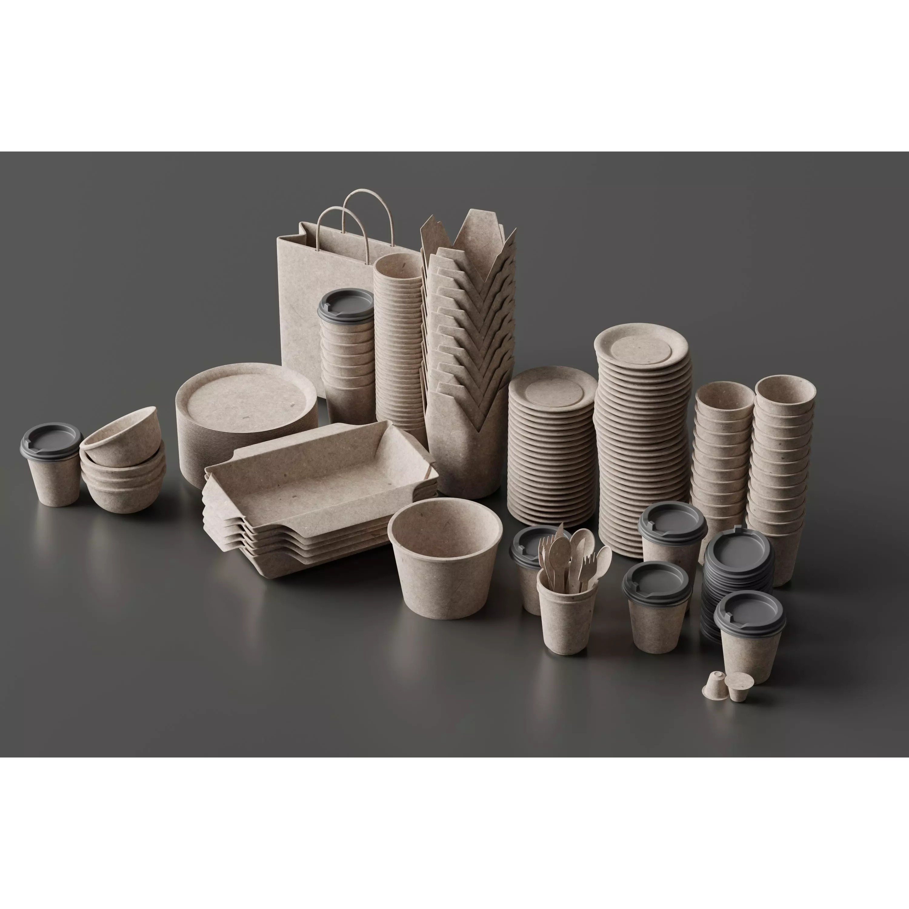 Eco Friendly Tableware Collection - Low-Poly 3D Model - View 2