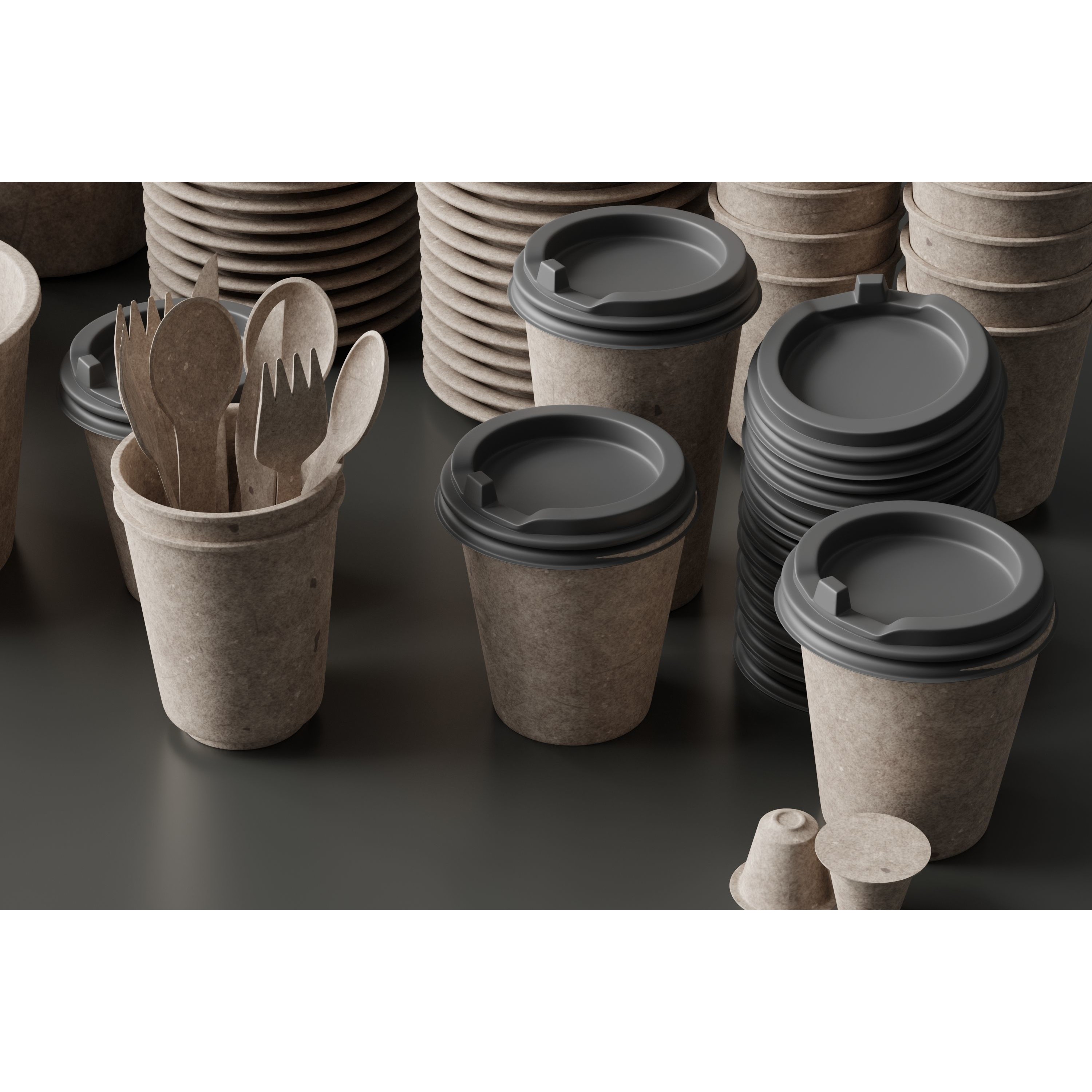 Eco Friendly Tableware Collection - Low-Poly 3D Model - View 3