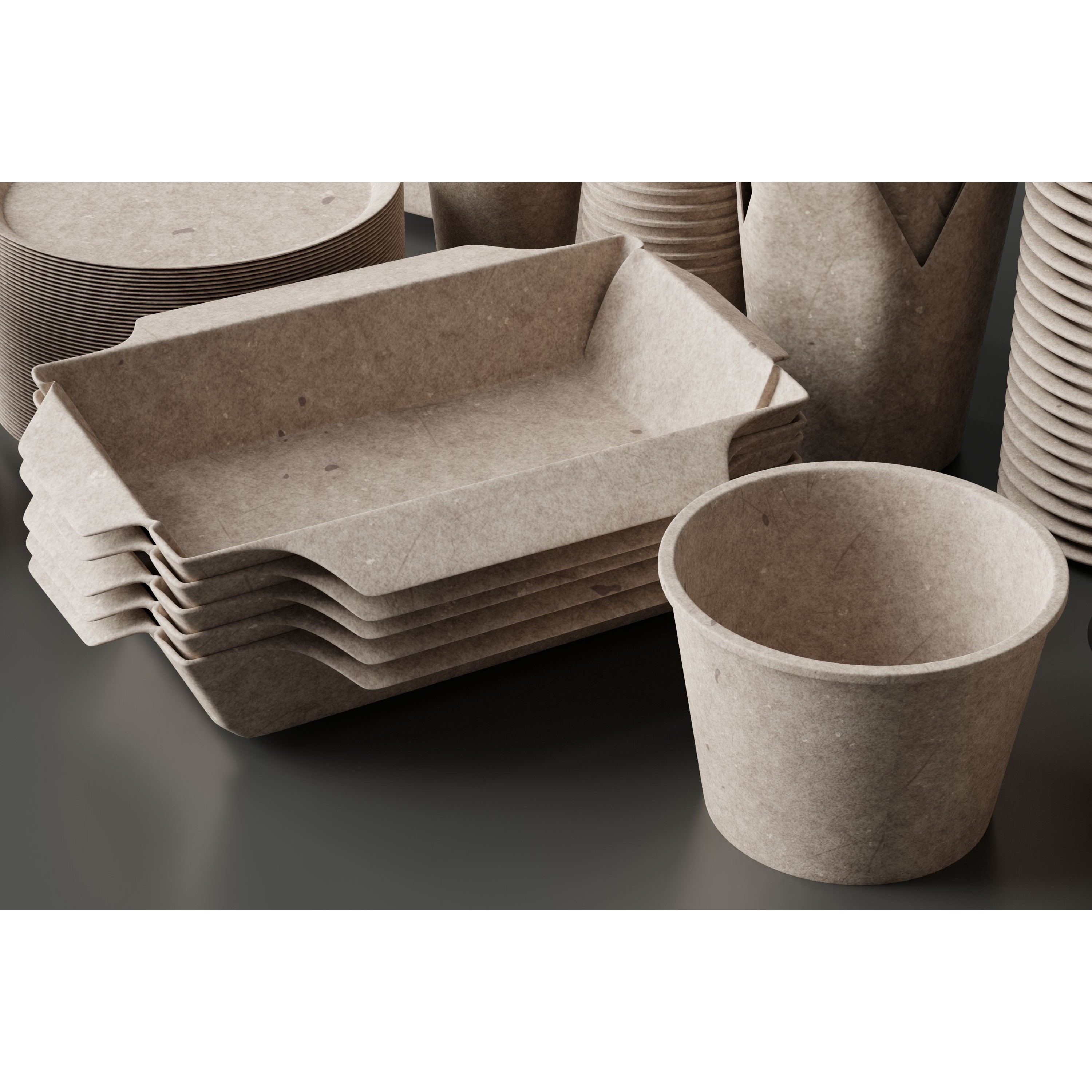 Eco Friendly Tableware Collection - Low-Poly 3D Model - View 4