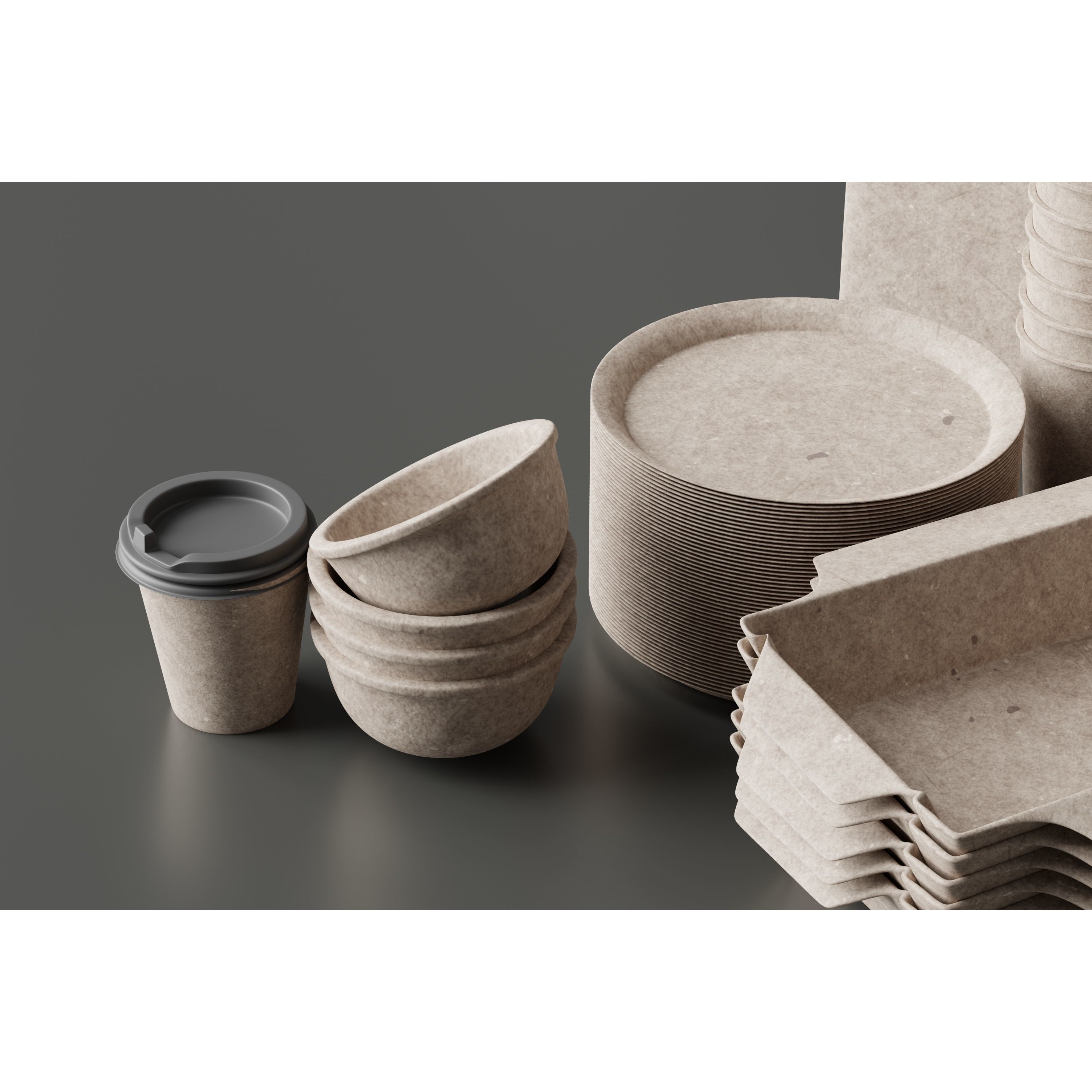 Eco Friendly Tableware Collection - Low-Poly 3D Model - View 5