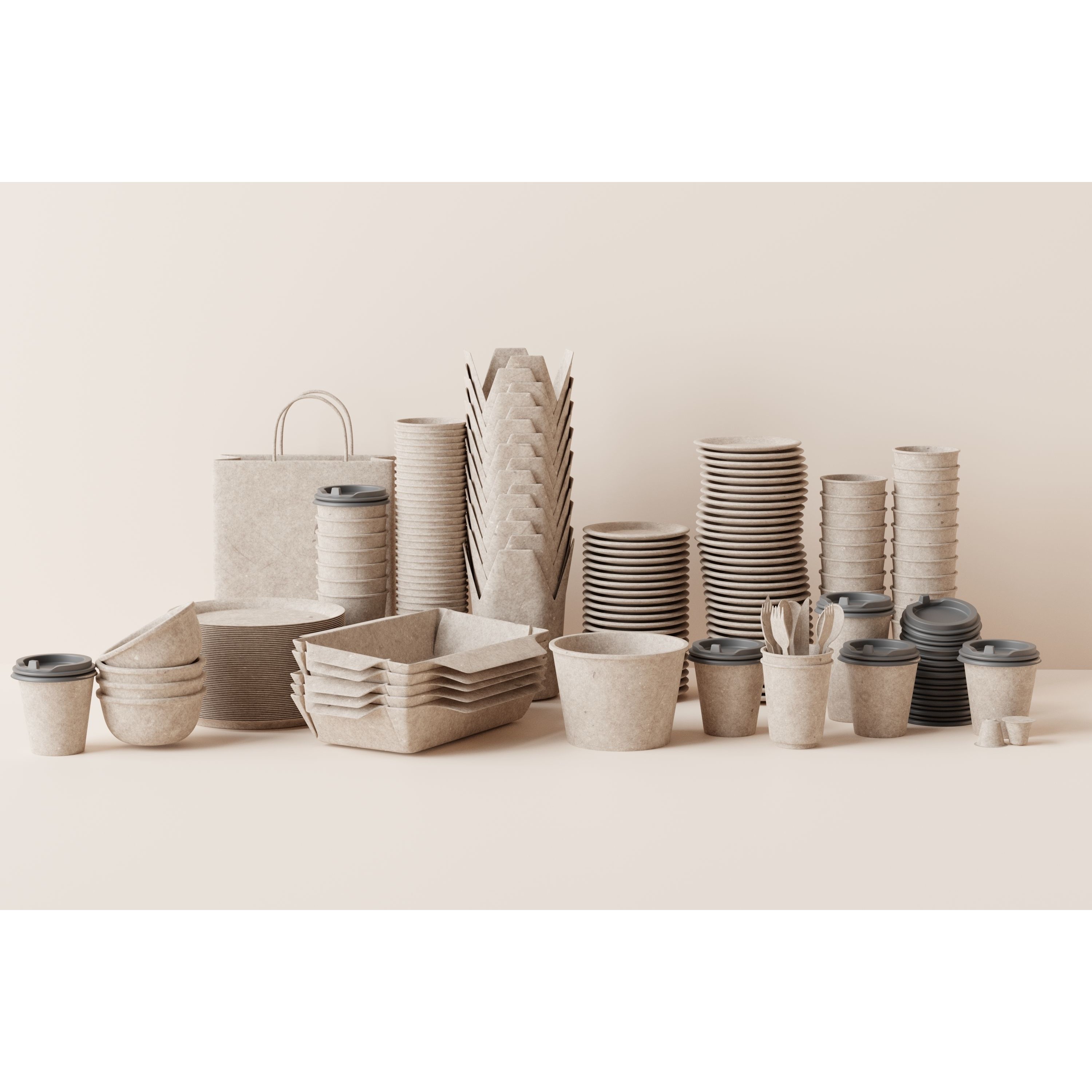 Eco Friendly Tableware Collection - Low-Poly 3D Model - View 9