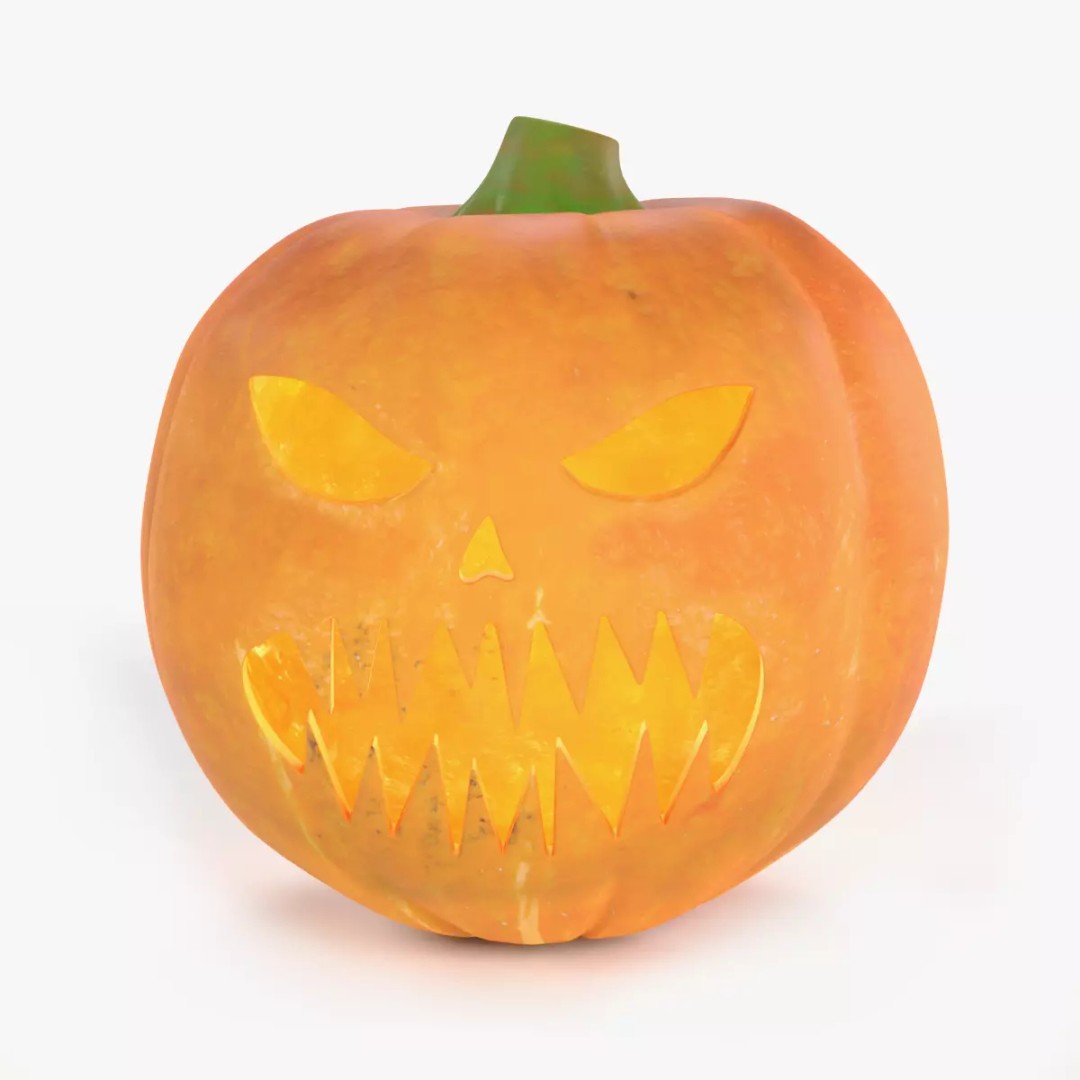 Carved Jack-O-Lantern 3D Model – Spooky Pumpkin, PBR Textures, Blender