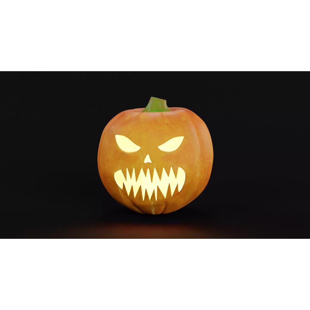 Carved Jack-O-Lantern 3D Model – Spooky Pumpkin, PBR Textures, Blender - View 2
