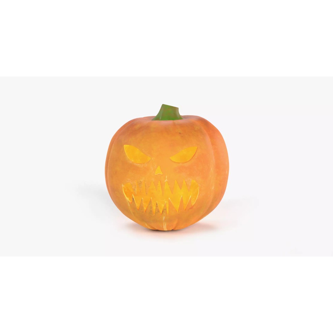 Carved Jack-O-Lantern 3D Model – Spooky Pumpkin, PBR Textures, Blender - View 3