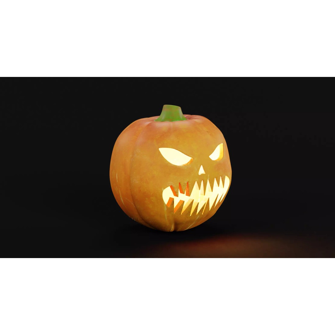 Carved Jack-O-Lantern 3D Model – Spooky Pumpkin, PBR Textures, Blender - View 4