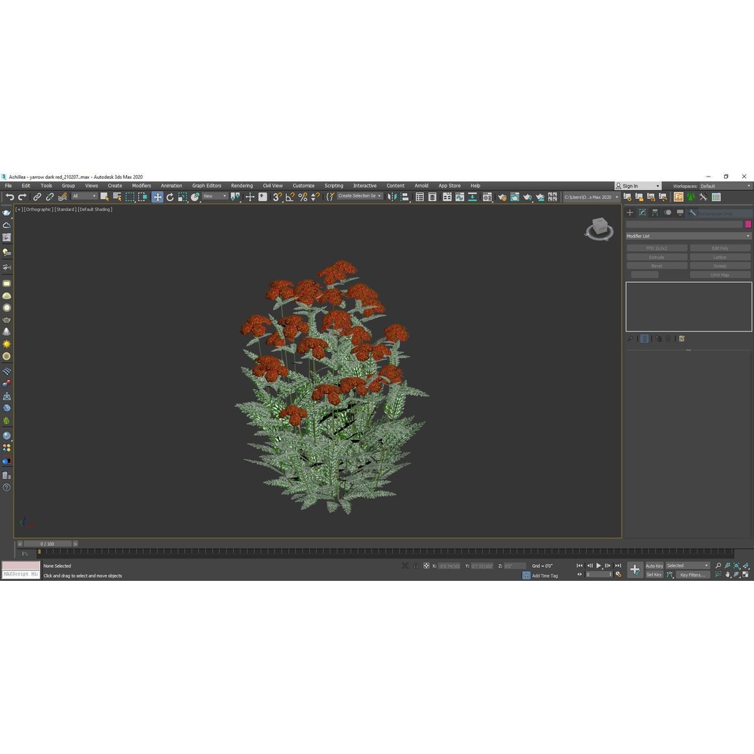 Achillea 3D Model – Low Poly Dark Red Yarrow Plant for VR & AR - View 9