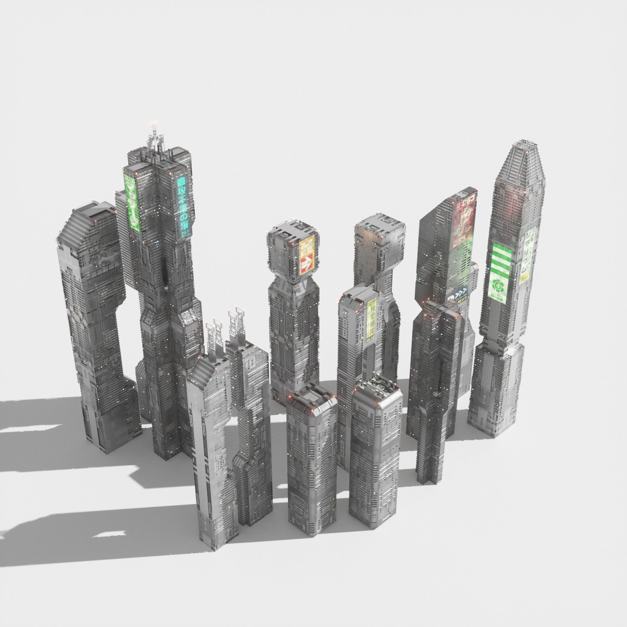 Sci-Fi Cyberpunk Low-Poly Building Kitbash - Game-Ready 3D Model