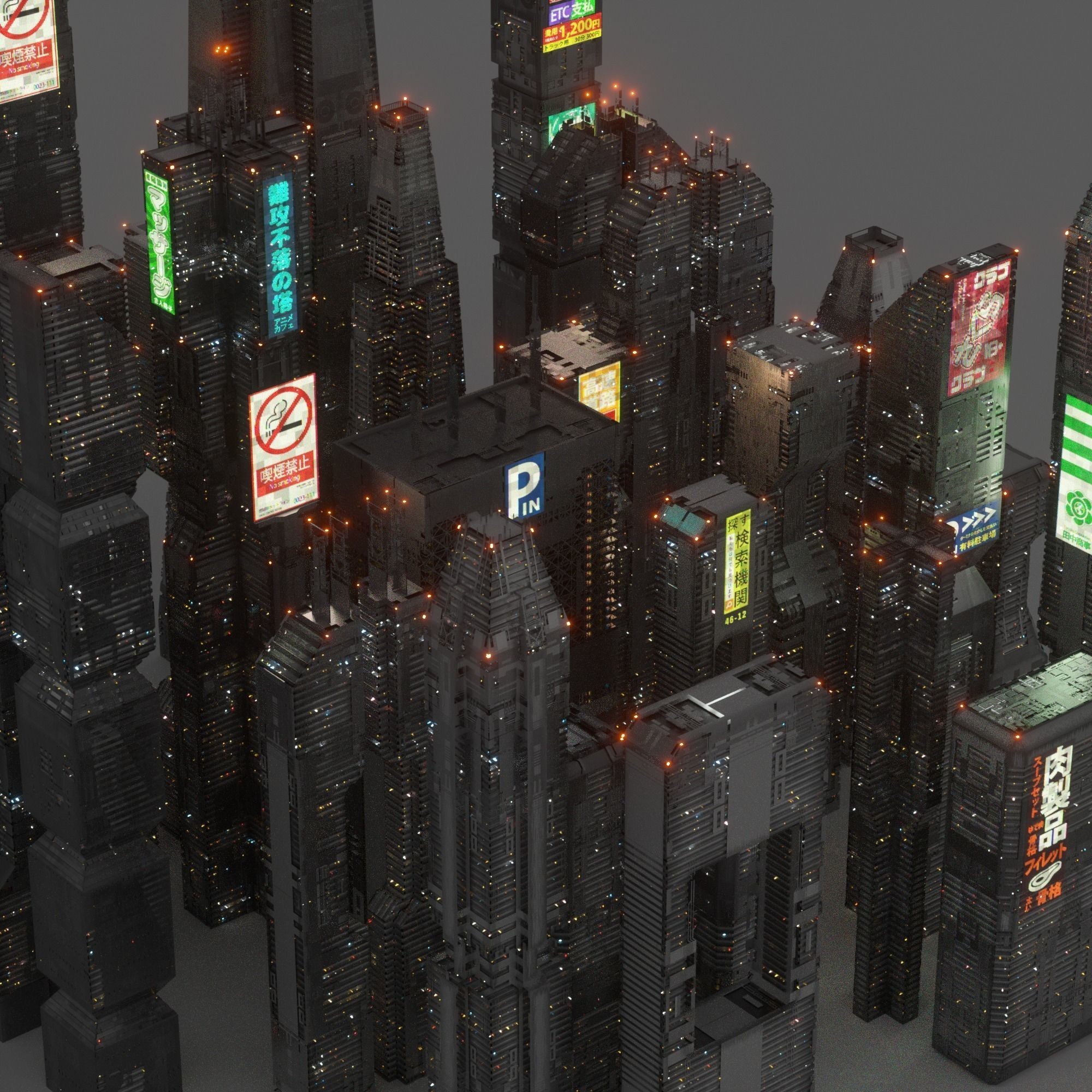 Sci-Fi Cyberpunk Low-Poly Building Kitbash - Game-Ready 3D Model - View 10