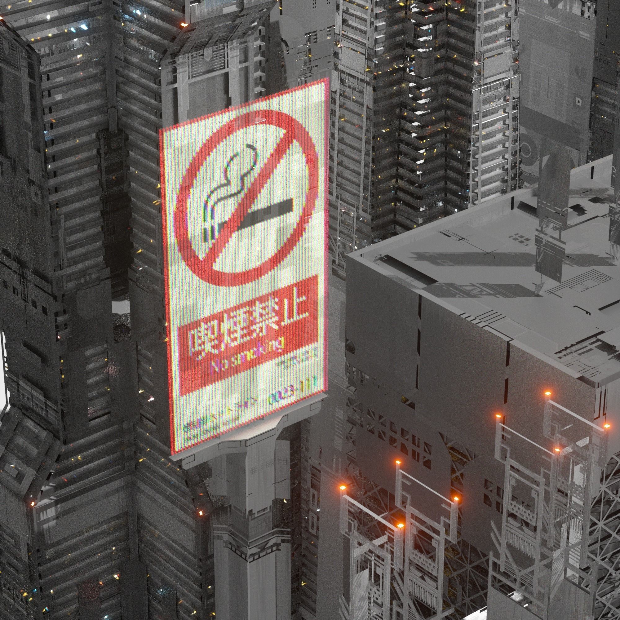 Sci-Fi Cyberpunk Low-Poly Building Kitbash - Game-Ready 3D Model - View 11