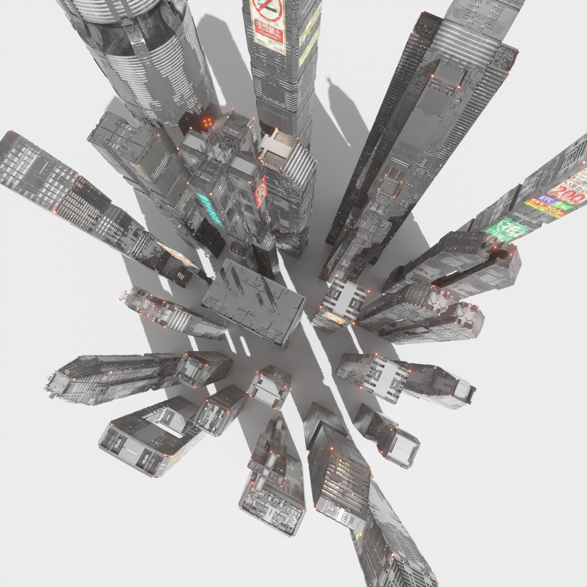 Sci-Fi Cyberpunk Low-Poly Building Kitbash - Game-Ready 3D Model - View 12