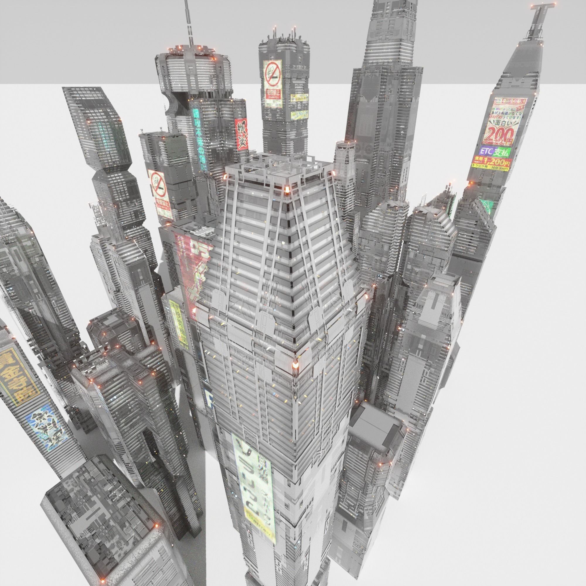 Sci-Fi Cyberpunk Low-Poly Building Kitbash - Game-Ready 3D Model - View 13