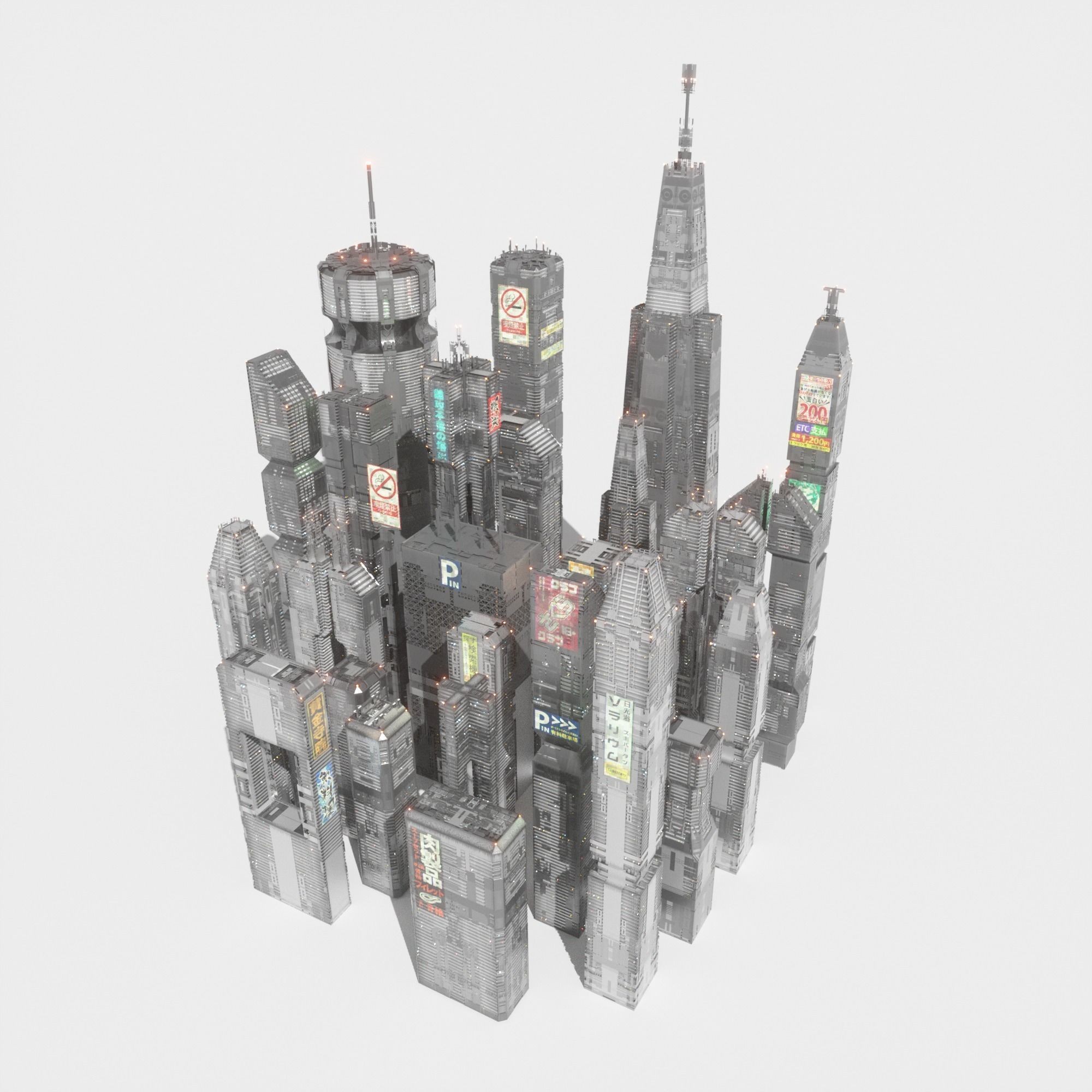 Sci-Fi Cyberpunk Low-Poly Building Kitbash - Game-Ready 3D Model - View 3