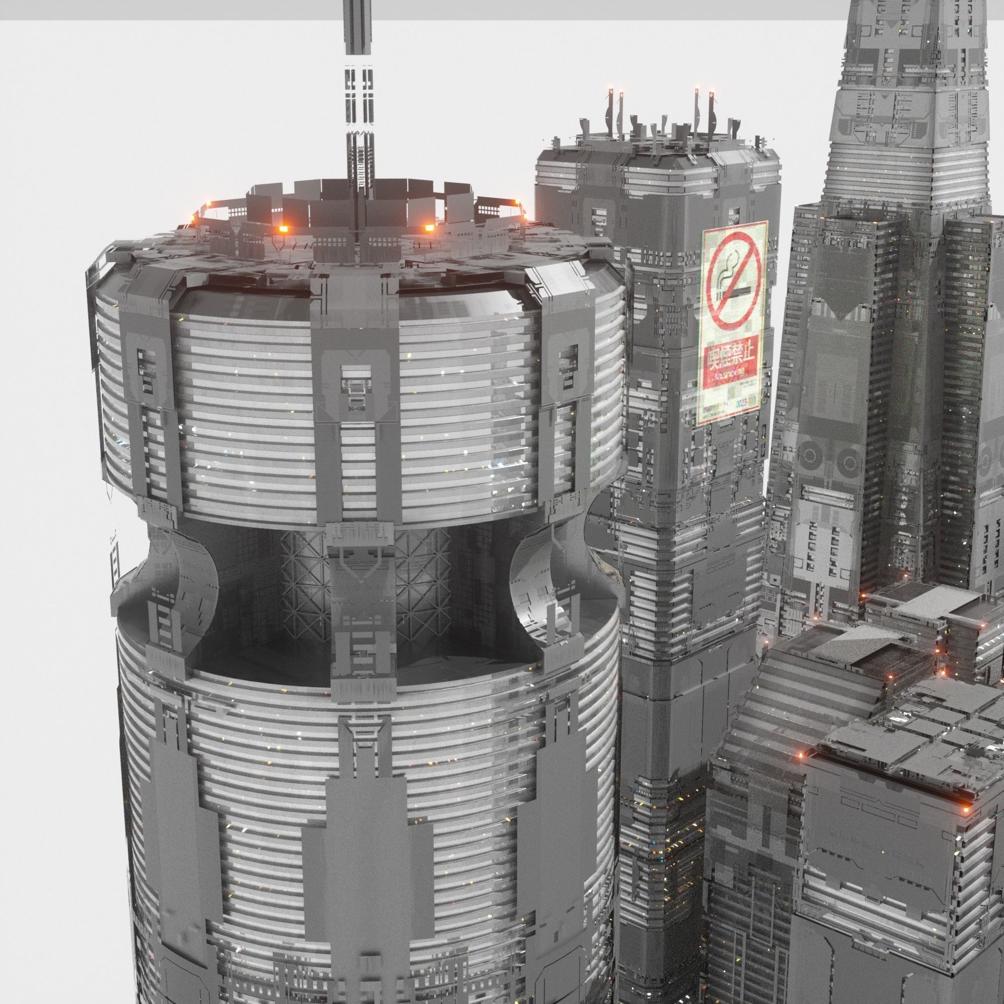 Sci-Fi Cyberpunk Low-Poly Building Kitbash - Game-Ready 3D Model - View 5