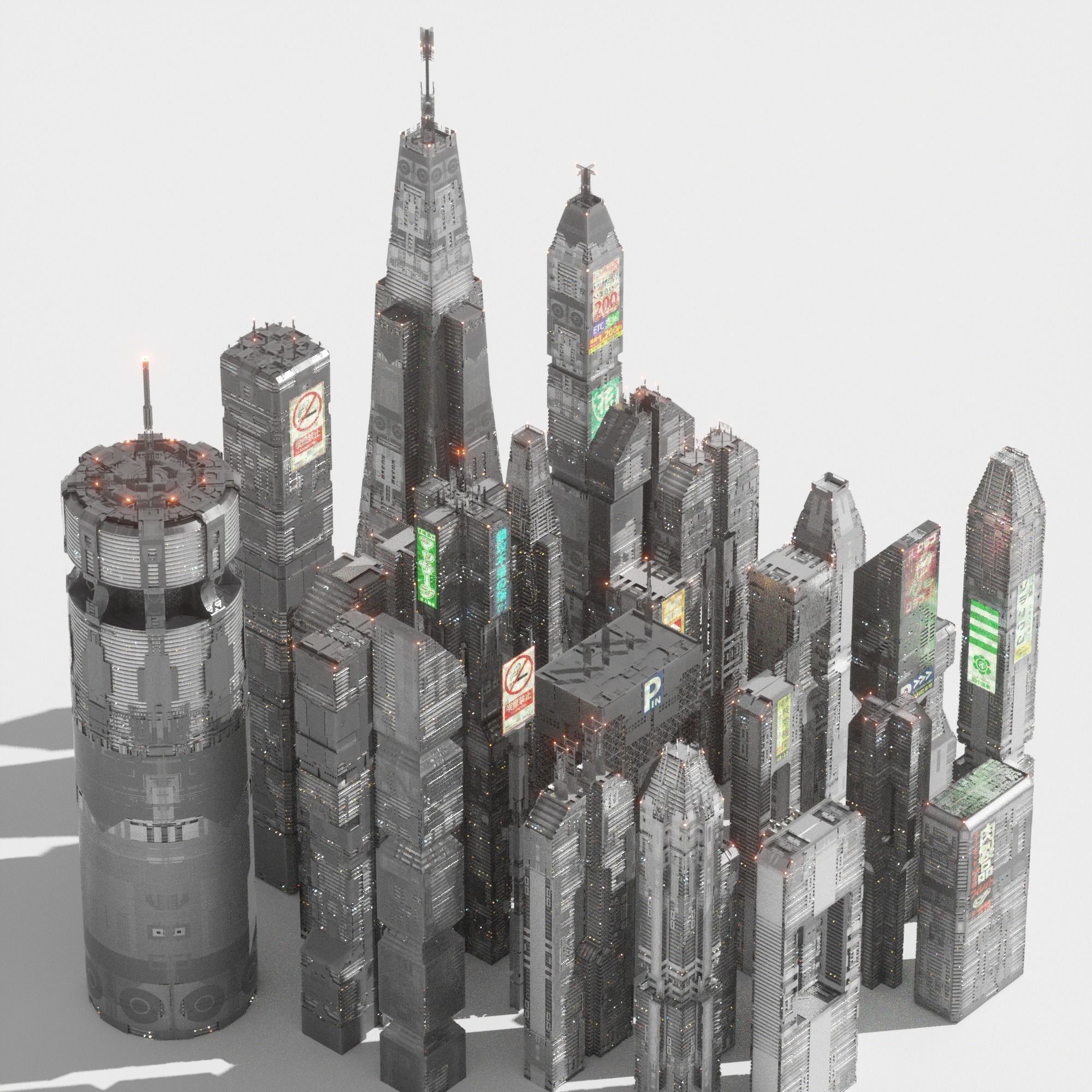 Sci-Fi Cyberpunk Low-Poly Building Kitbash - Game-Ready 3D Model - View 6