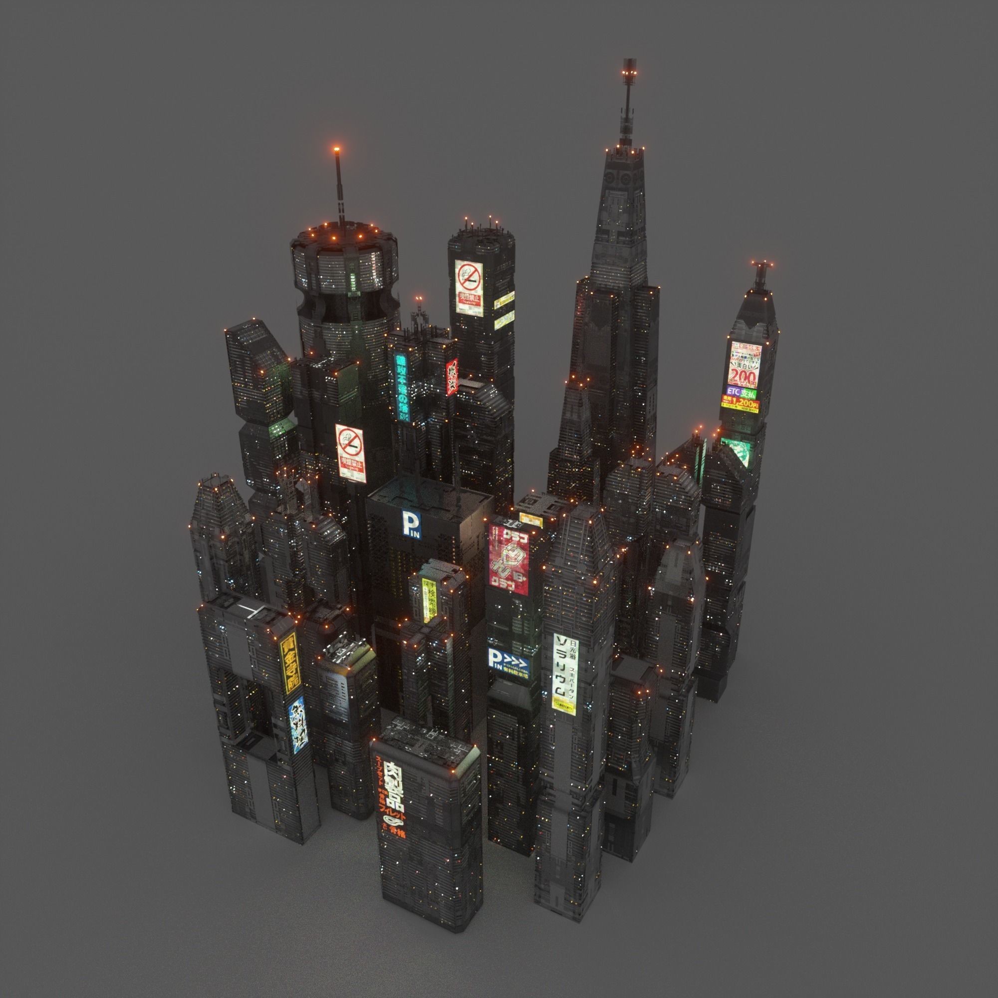 Sci-Fi Cyberpunk Low-Poly Building Kitbash - Game-Ready 3D Model - View 8