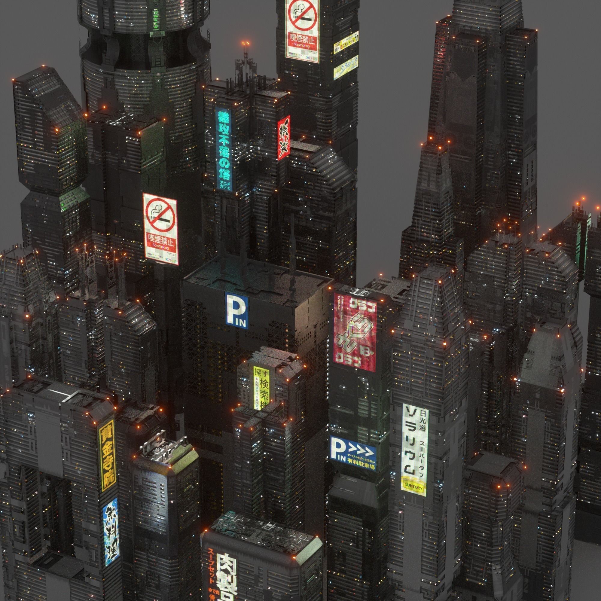 Sci-Fi Cyberpunk Low-Poly Building Kitbash - Game-Ready 3D Model - View 9