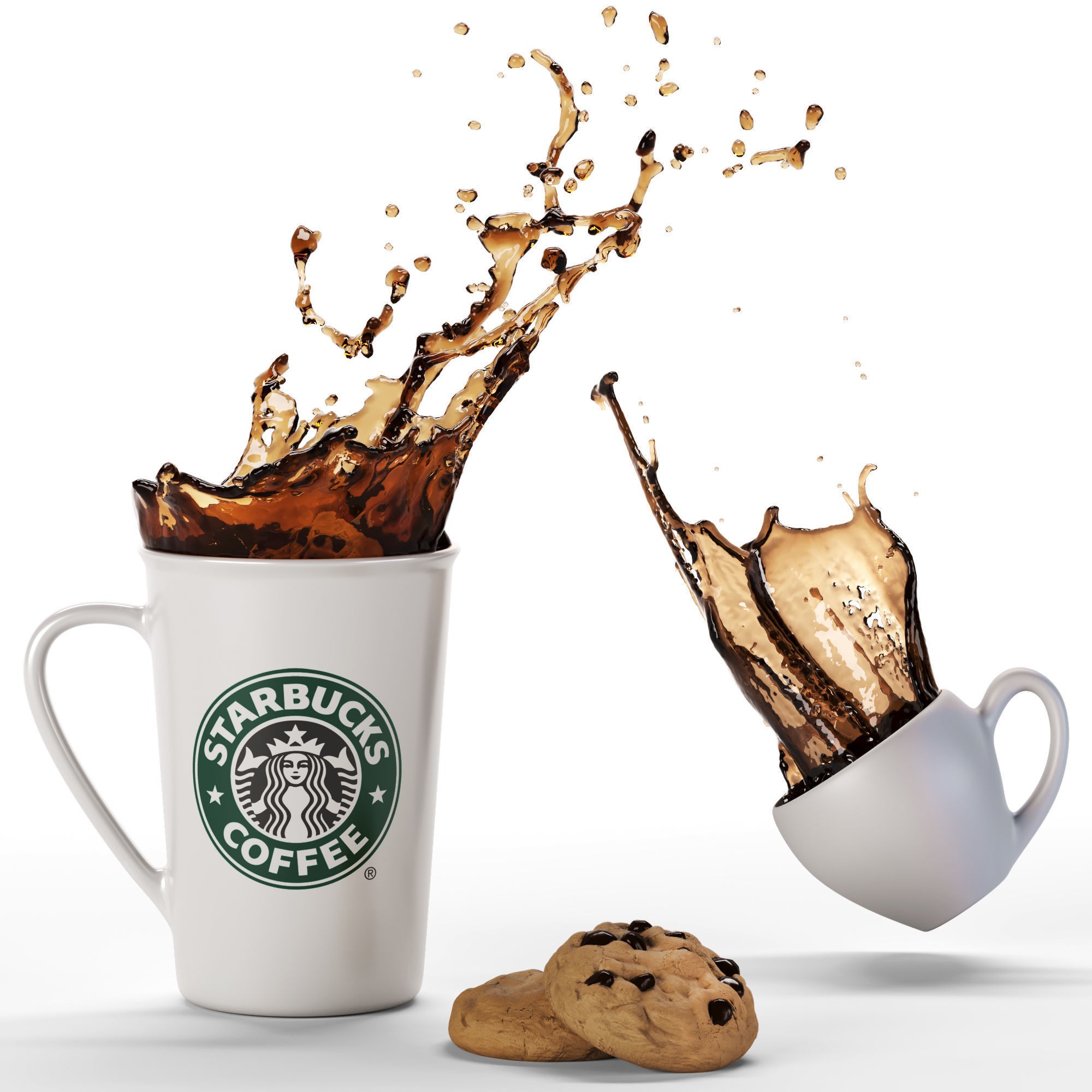 Coffee Cups with Splashes - High-Detail 3D Model - View 5
