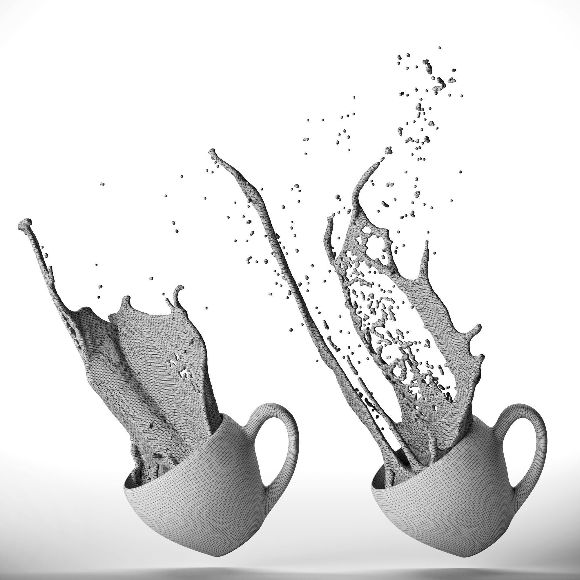 Coffee Cups with Splashes - High-Detail 3D Model - View 9