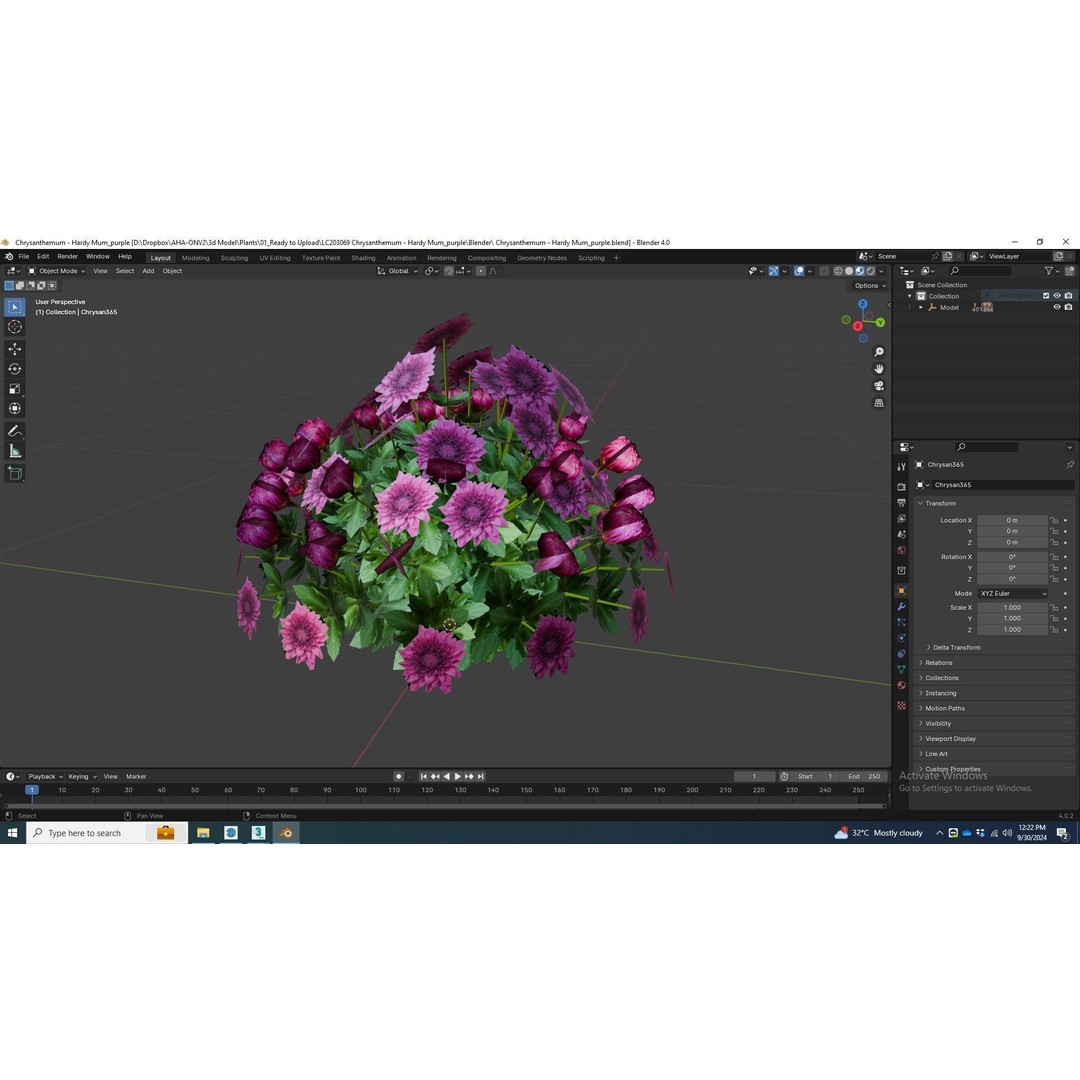 Chrysanthemum 3D Model – Hardy Mum Purple, Game Ready, FBX - View 7