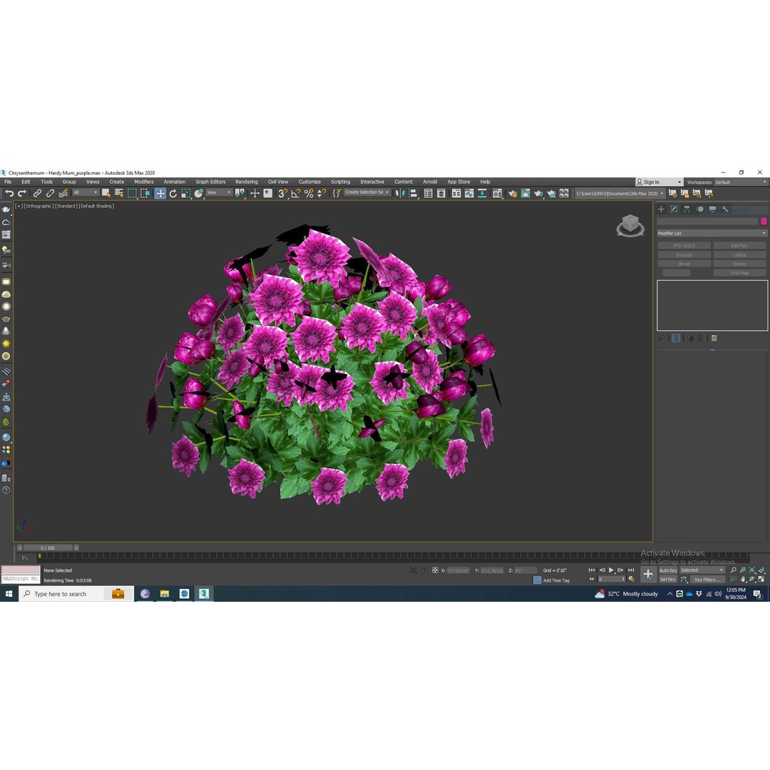Chrysanthemum 3D Model – Hardy Mum Purple, Game Ready, FBX - View 8