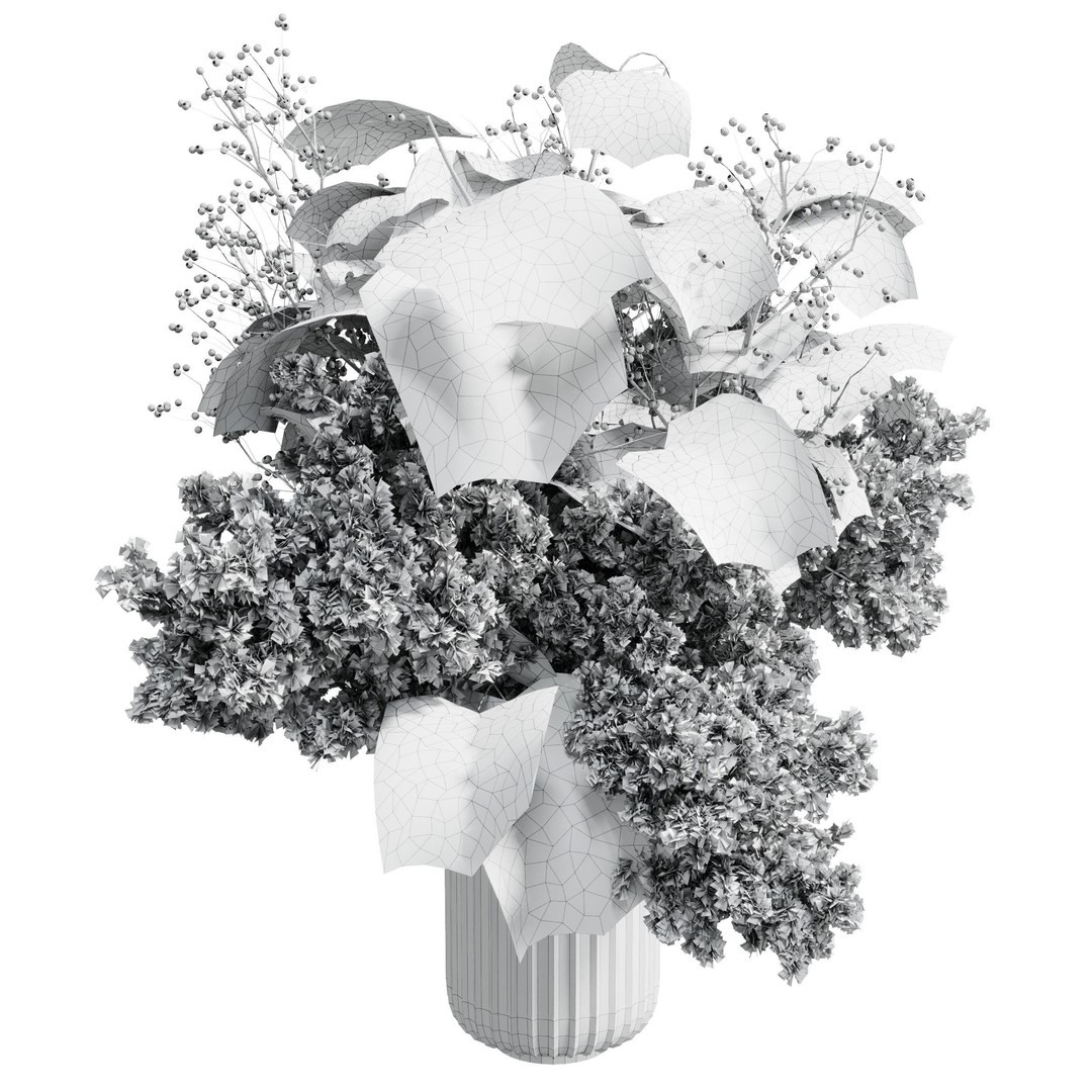 Pampas Dry Flowers 3D Model – Modern Bouquet in Concrete Vase, PBR