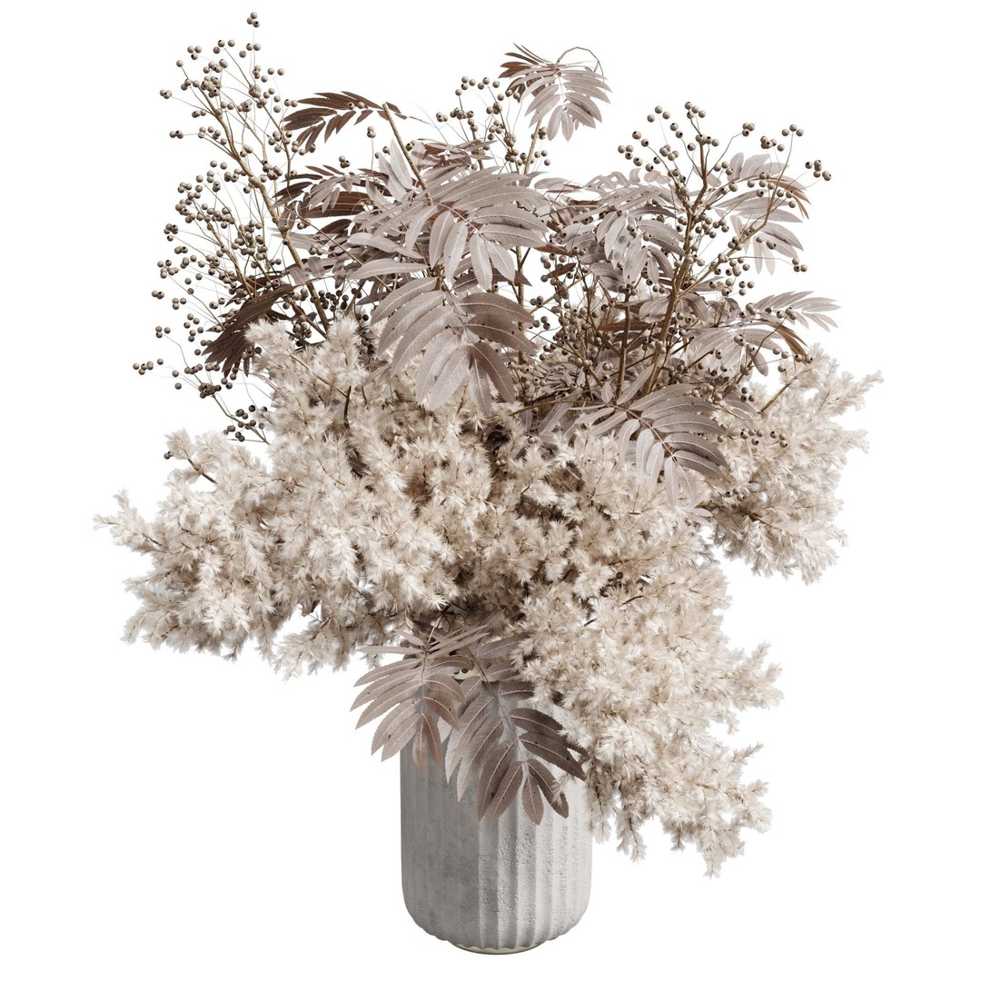 Pampas Dry Flowers 3D Model – Modern Bouquet in Concrete Vase, PBR - View 4