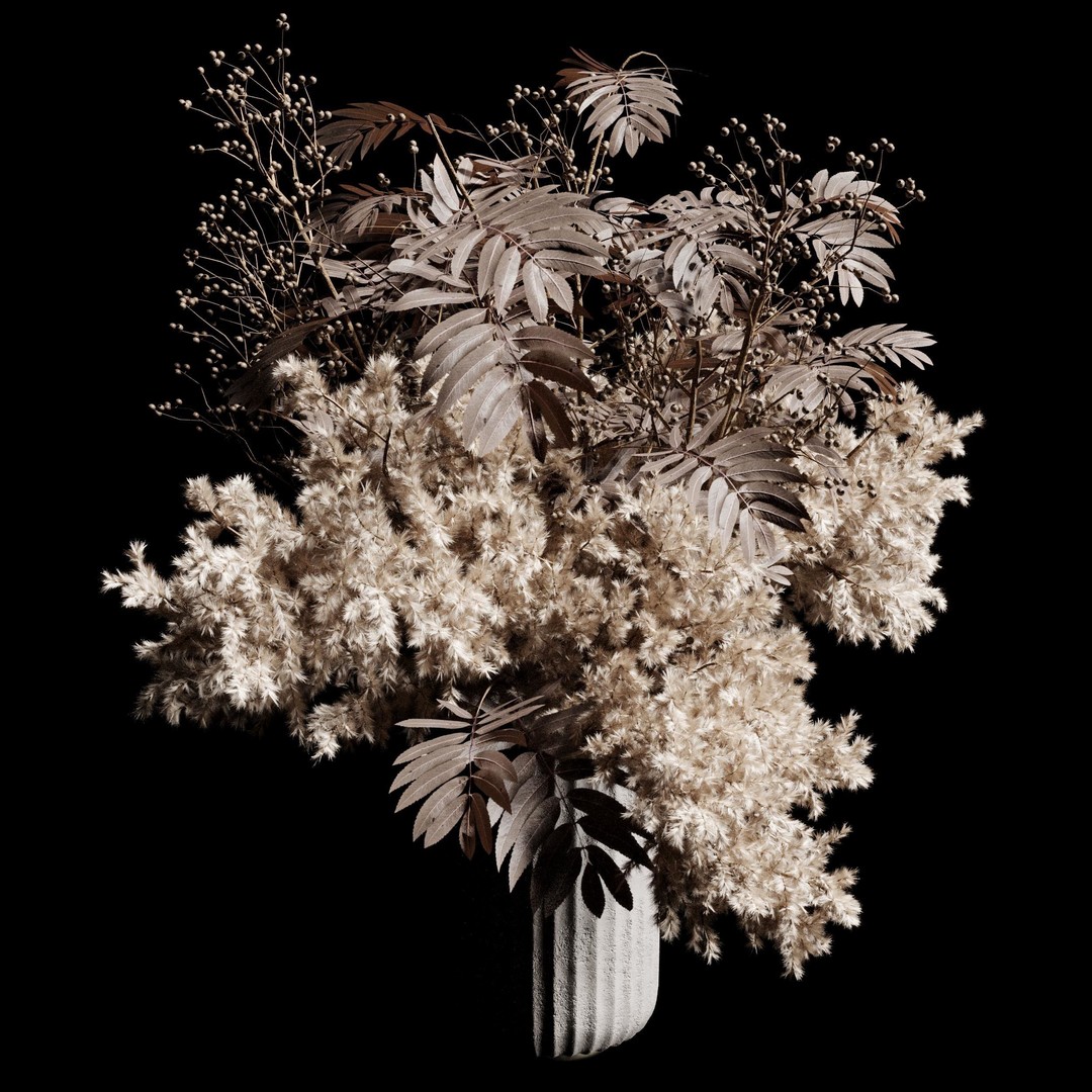 Pampas Dry Flowers 3D Model – Modern Bouquet in Concrete Vase, PBR - View 5