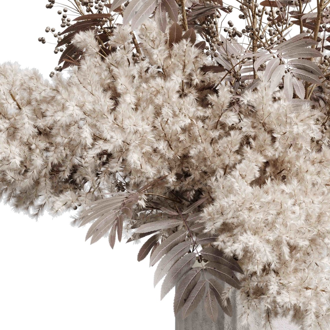 Pampas Dry Flowers 3D Model – Modern Bouquet in Concrete Vase, PBR - View 6