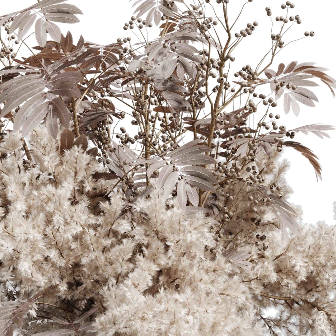 Pampas Dry Flowers 3D Model – Modern Bouquet in Concrete Vase, PBR - View 7