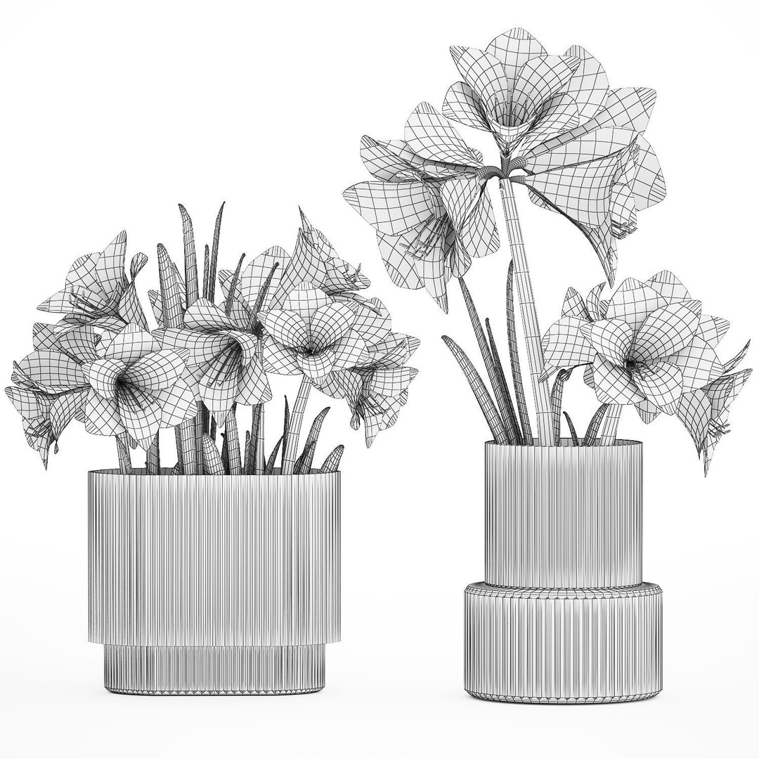 Hippeastrum Bouquet 3D Model – Modern White Floral Arrangement, FBX