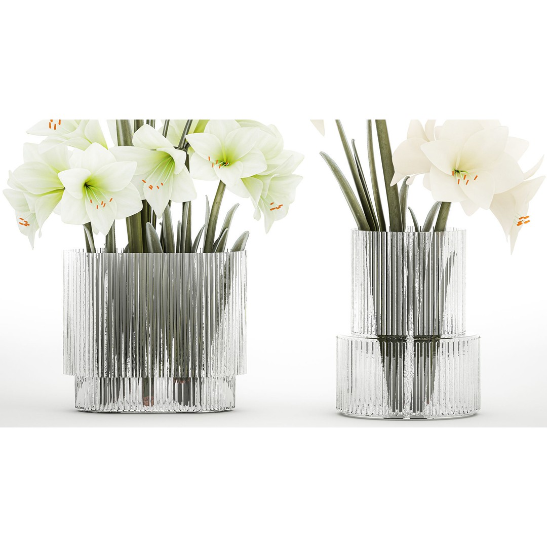 Hippeastrum Bouquet 3D Model – Modern White Floral Arrangement, FBX - View 4