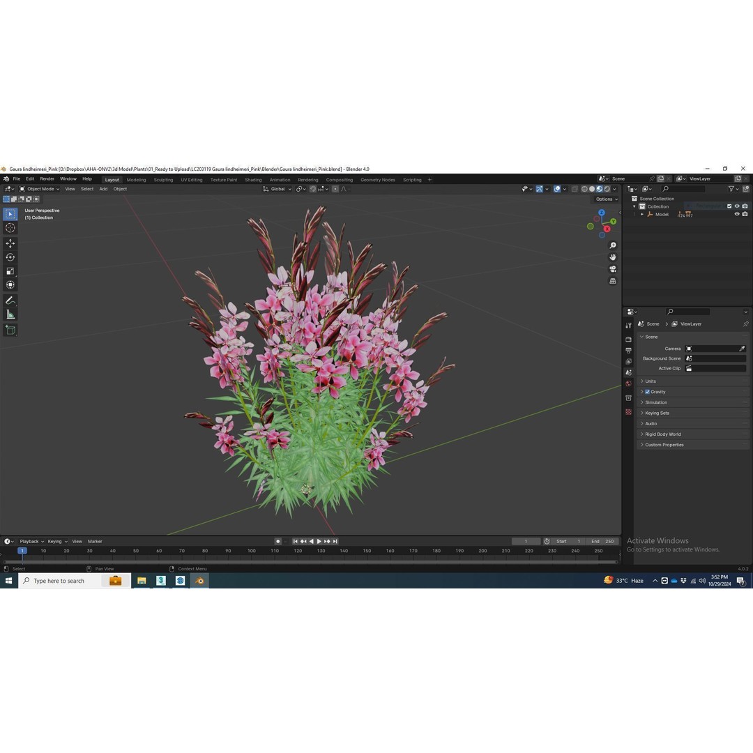 Gaura lindheimeri Pink 3D Model – Low Poly Game-Ready Asset, FBX - View 7