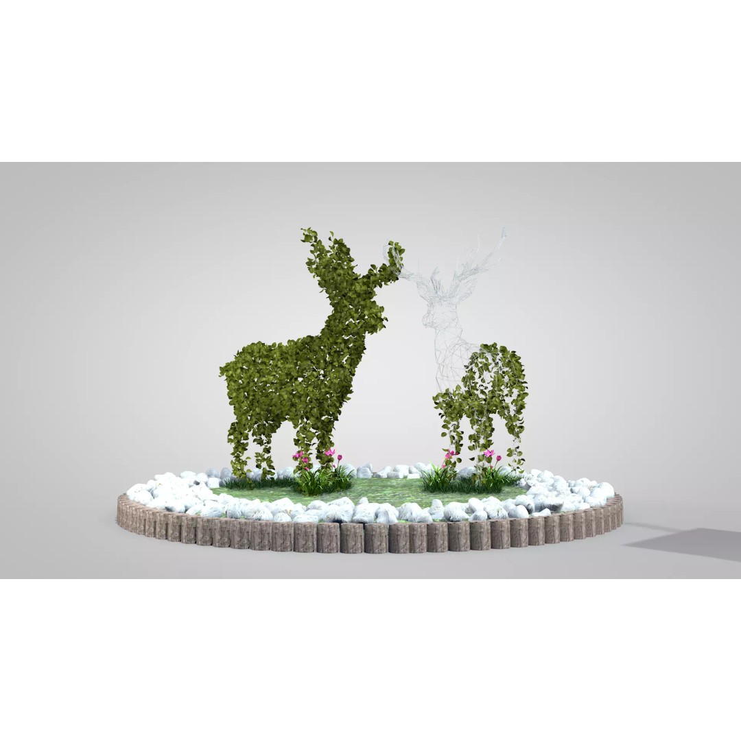 Deer Topiary 3D Model – PBR Textured Garden Asset, FBX, OBJ - View 3