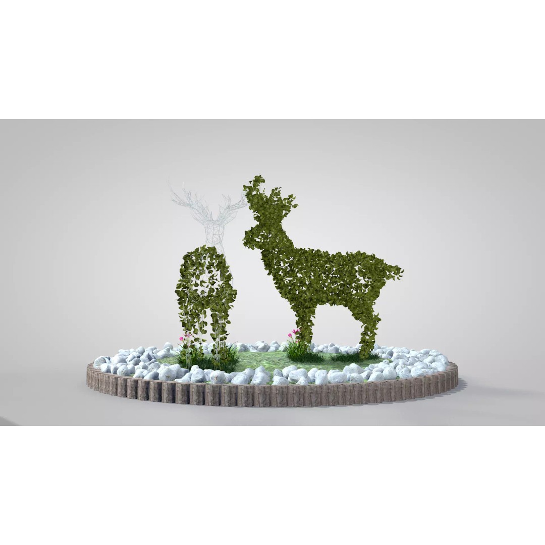 Deer Topiary 3D Model – PBR Textured Garden Asset, FBX, OBJ - View 4