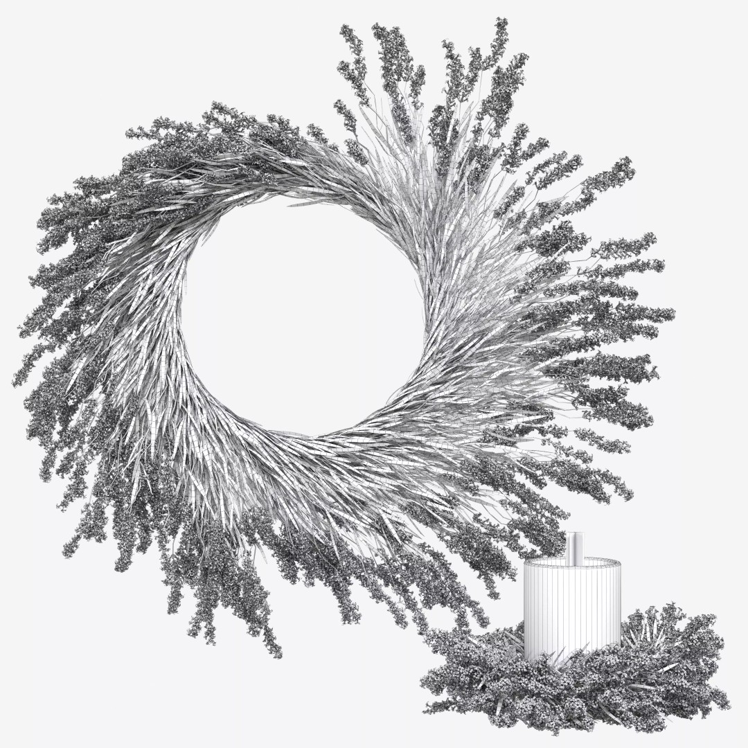Lavender Wreath 3D Model – Decorative Floral Set with Candles, FBX - View 10