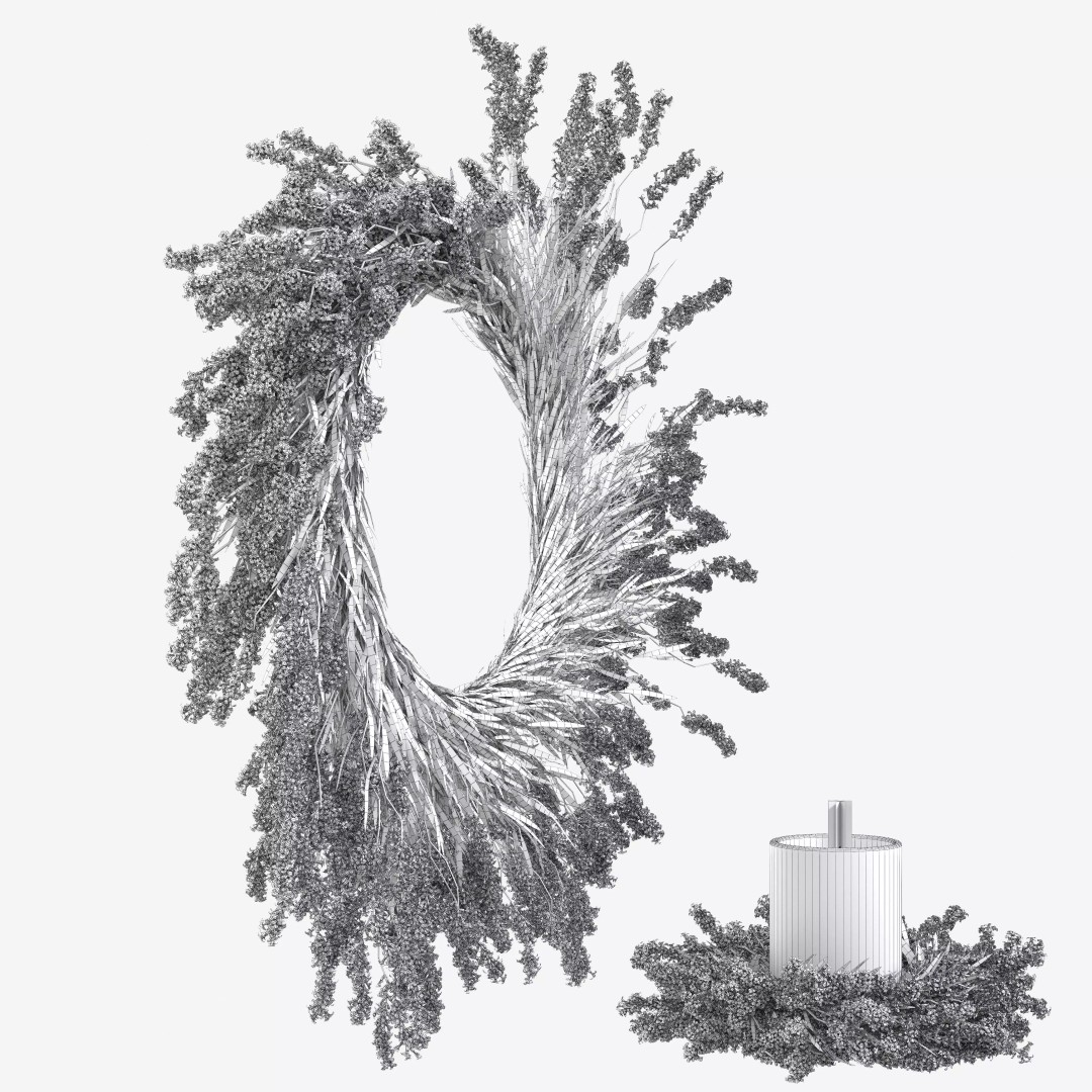 Lavender Wreath 3D Model – Decorative Floral Set with Candles, FBX - View 14