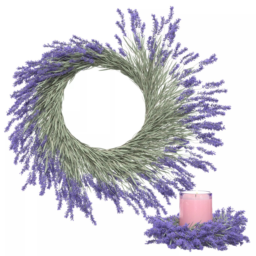 Lavender Wreath 3D Model – Decorative Floral Set with Candles, FBX - View 2