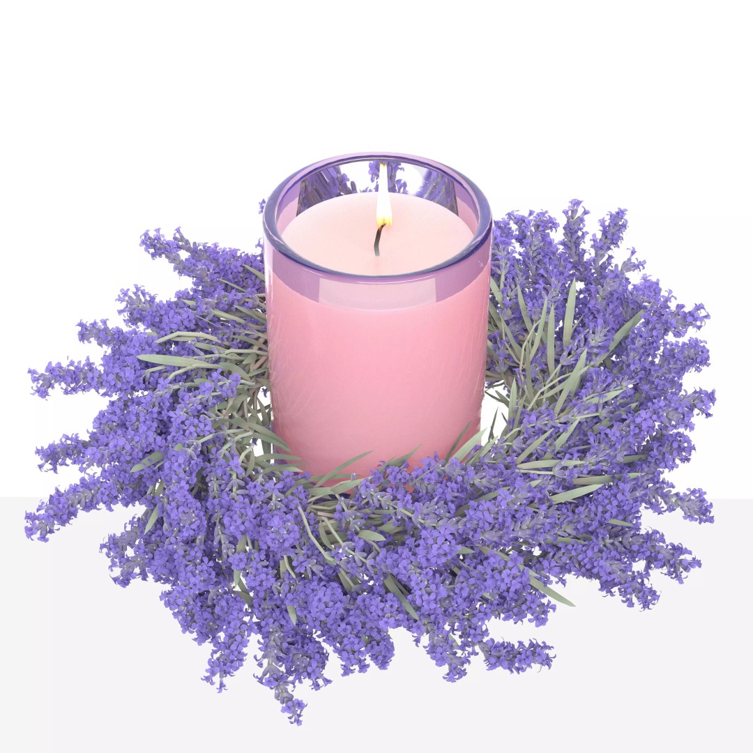 Lavender Wreath 3D Model – Decorative Floral Set with Candles, FBX - View 4